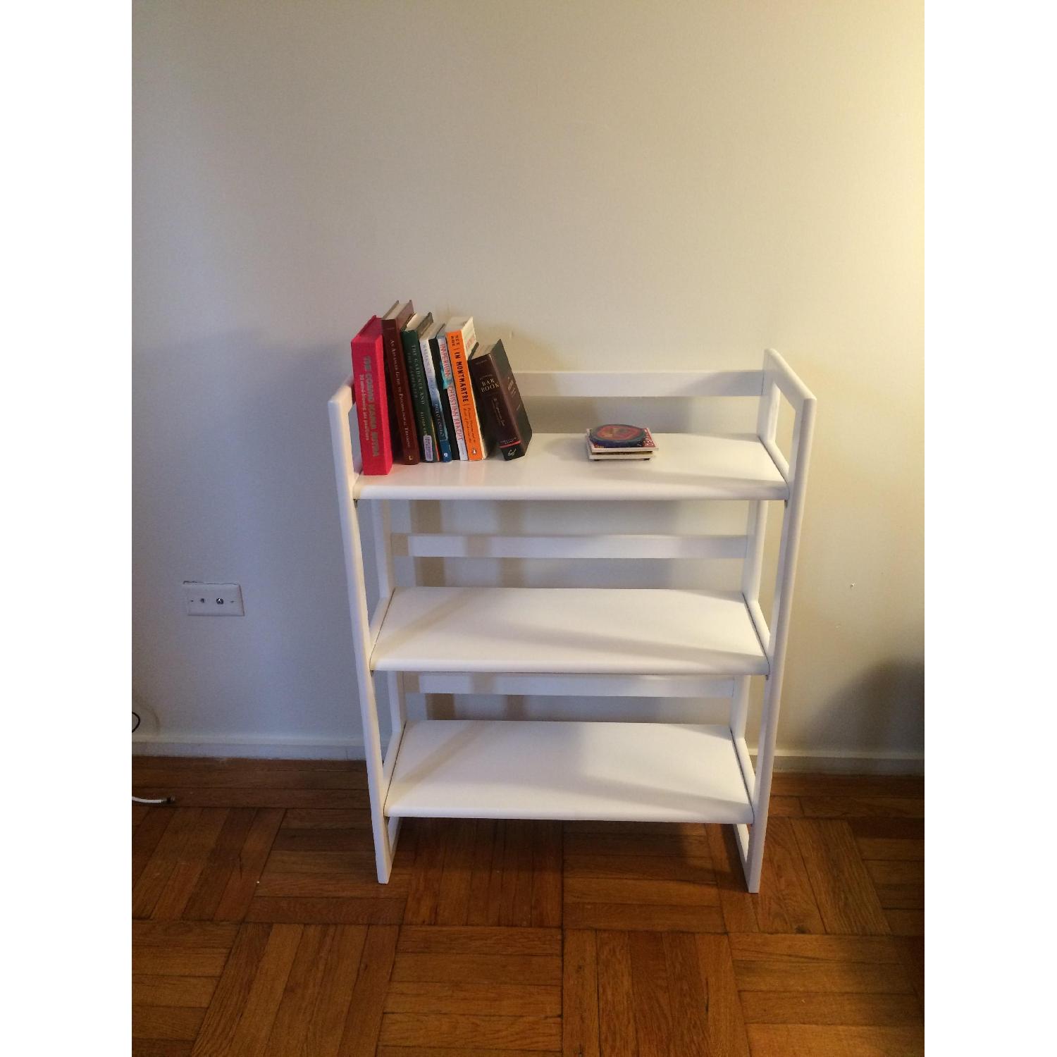Container Store White Solid Wood Stackable Folding Bookshelf AptDeco