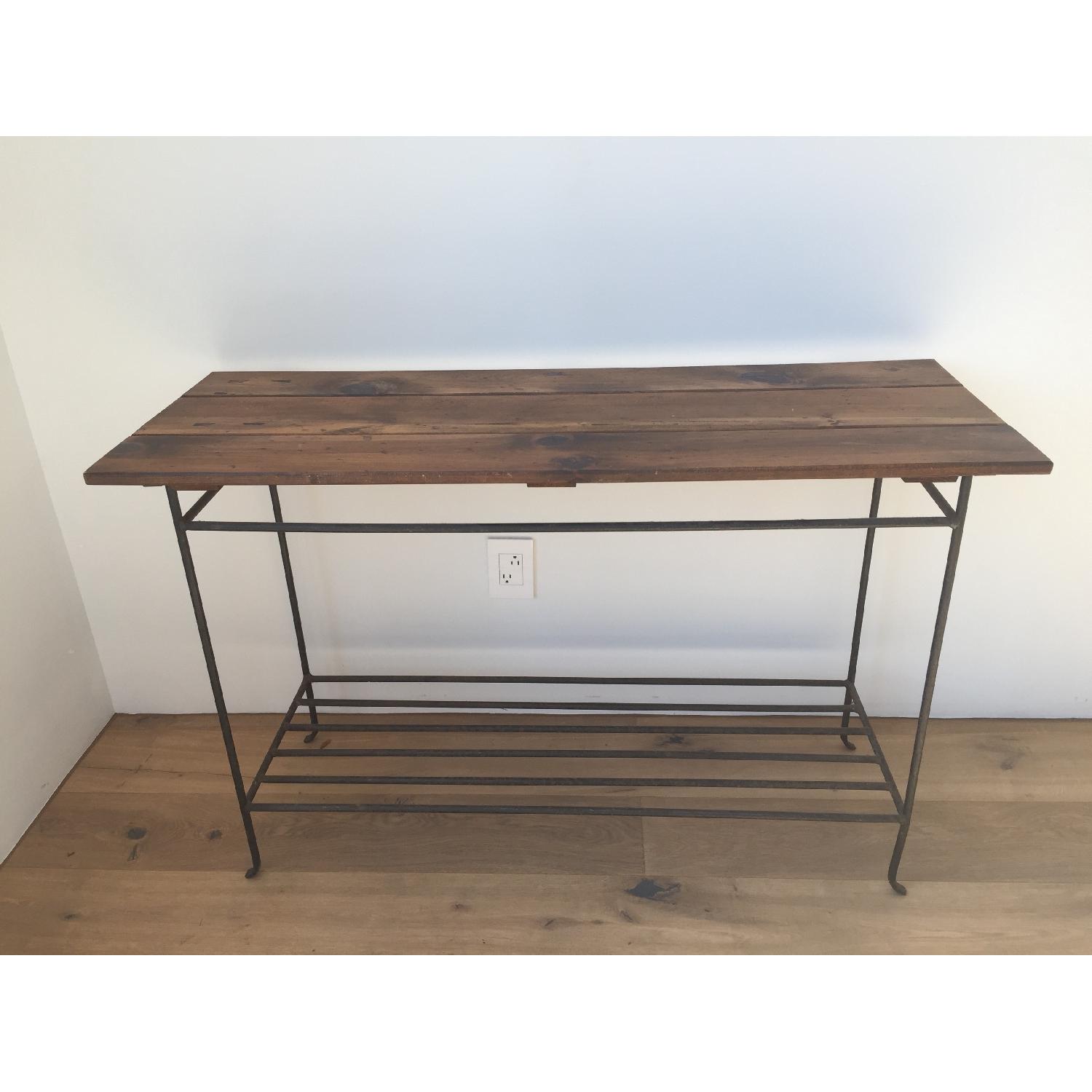 Pottery Barn Wrought Iron & Pine Side Table - image-1