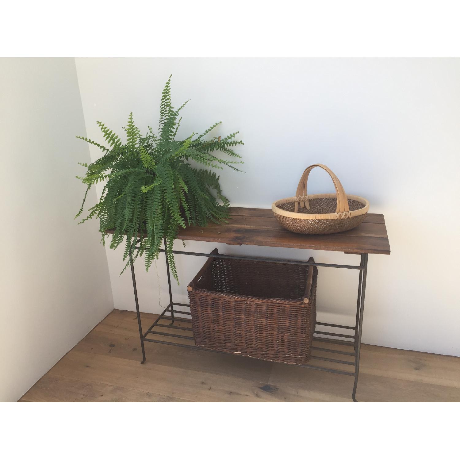 Pottery Barn Wrought Iron & Pine Side Table - image-2