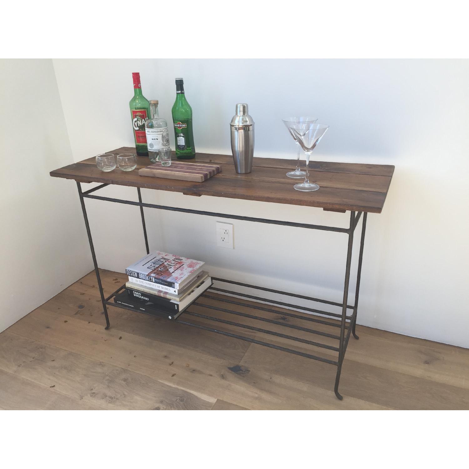 Pottery Barn Wrought Iron & Pine Side Table - image-3