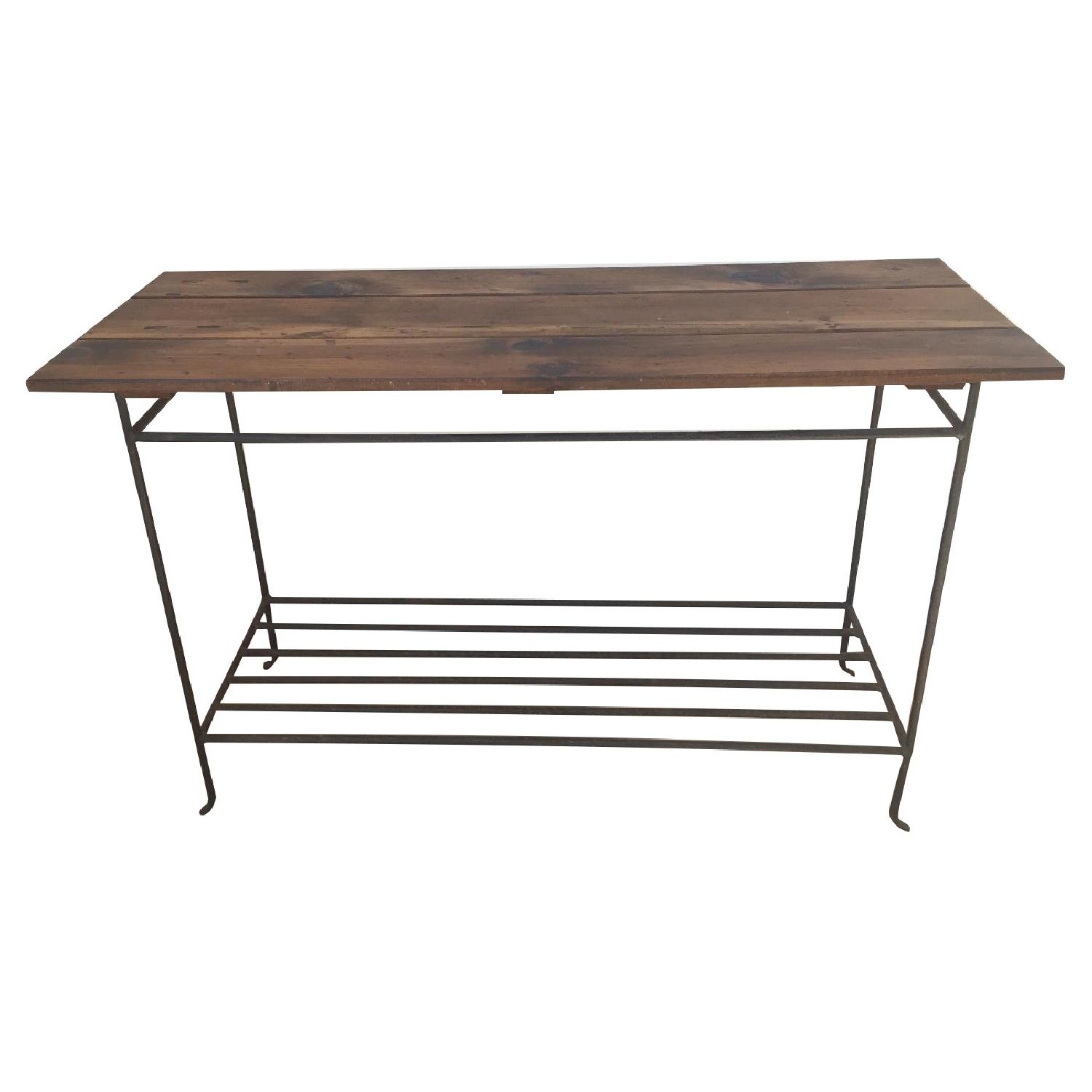 Pottery Barn Wrought Iron & Pine Side Table - image-0