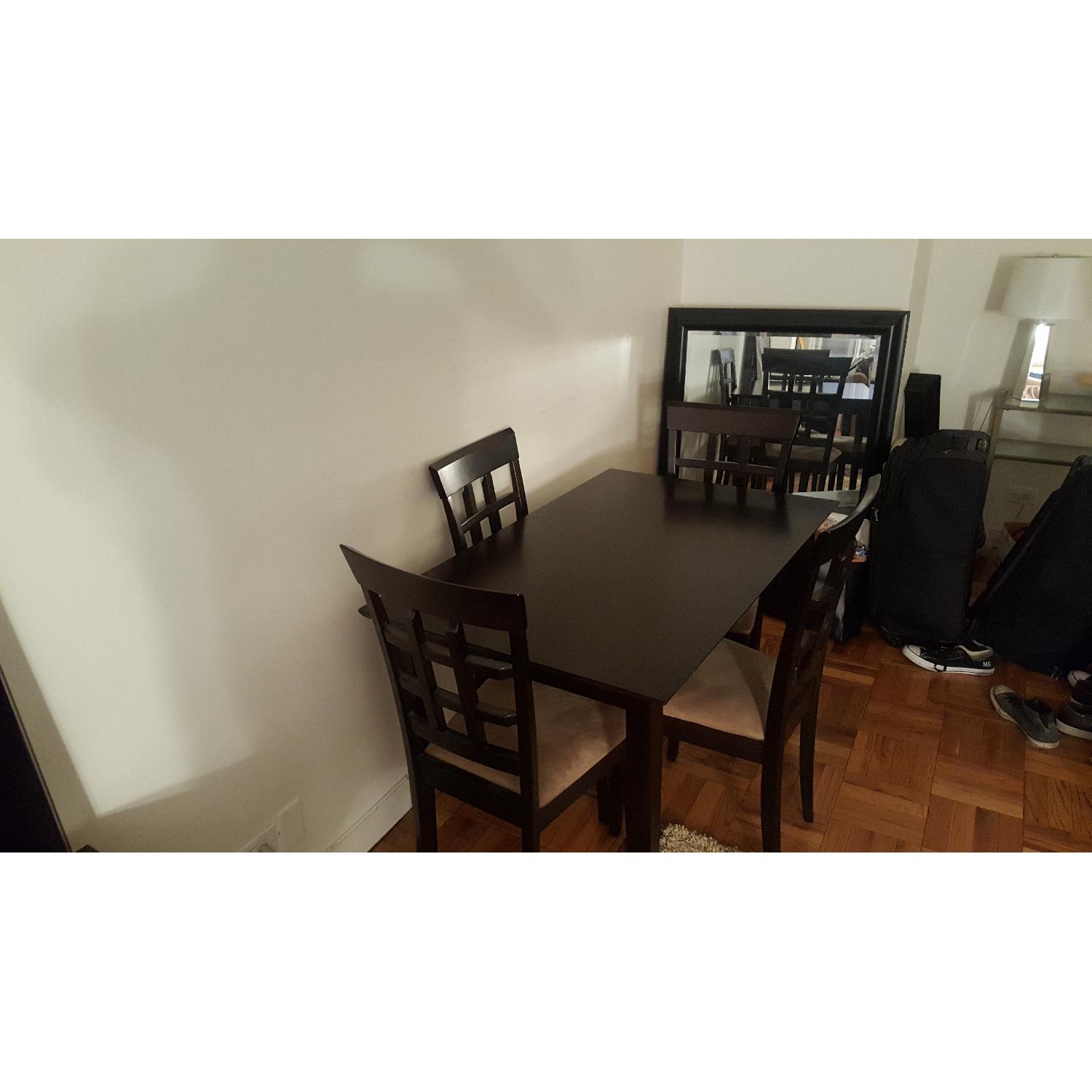 Crate & Barrel Dark Brown Wood Dining Table w/ 4 chairs - AptDeco
