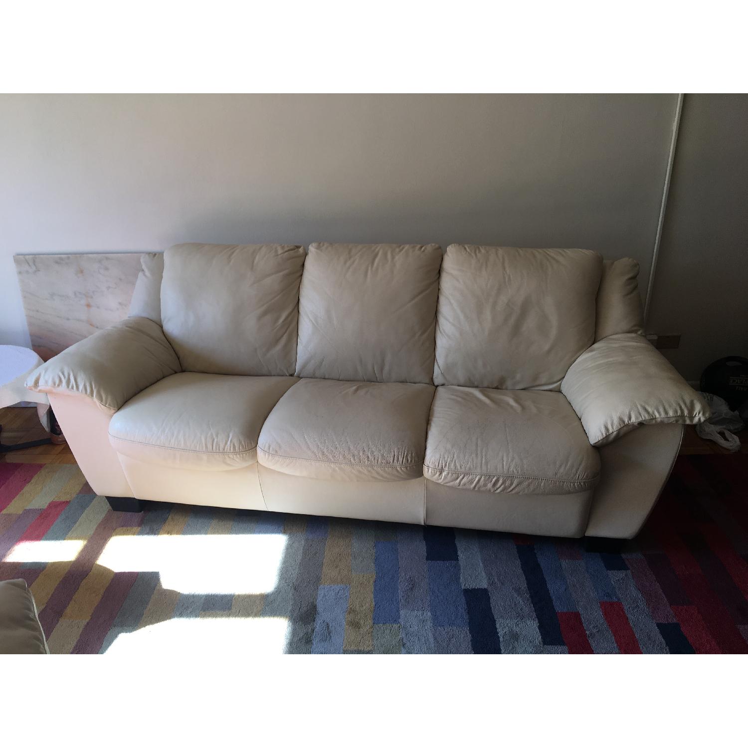 Cream Colored Leather Sofa - image-1