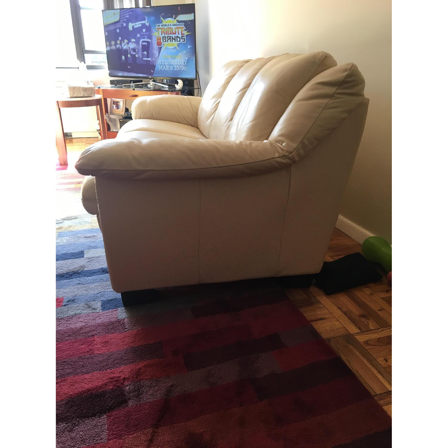 Cream Colored Leather Sofa - image-2