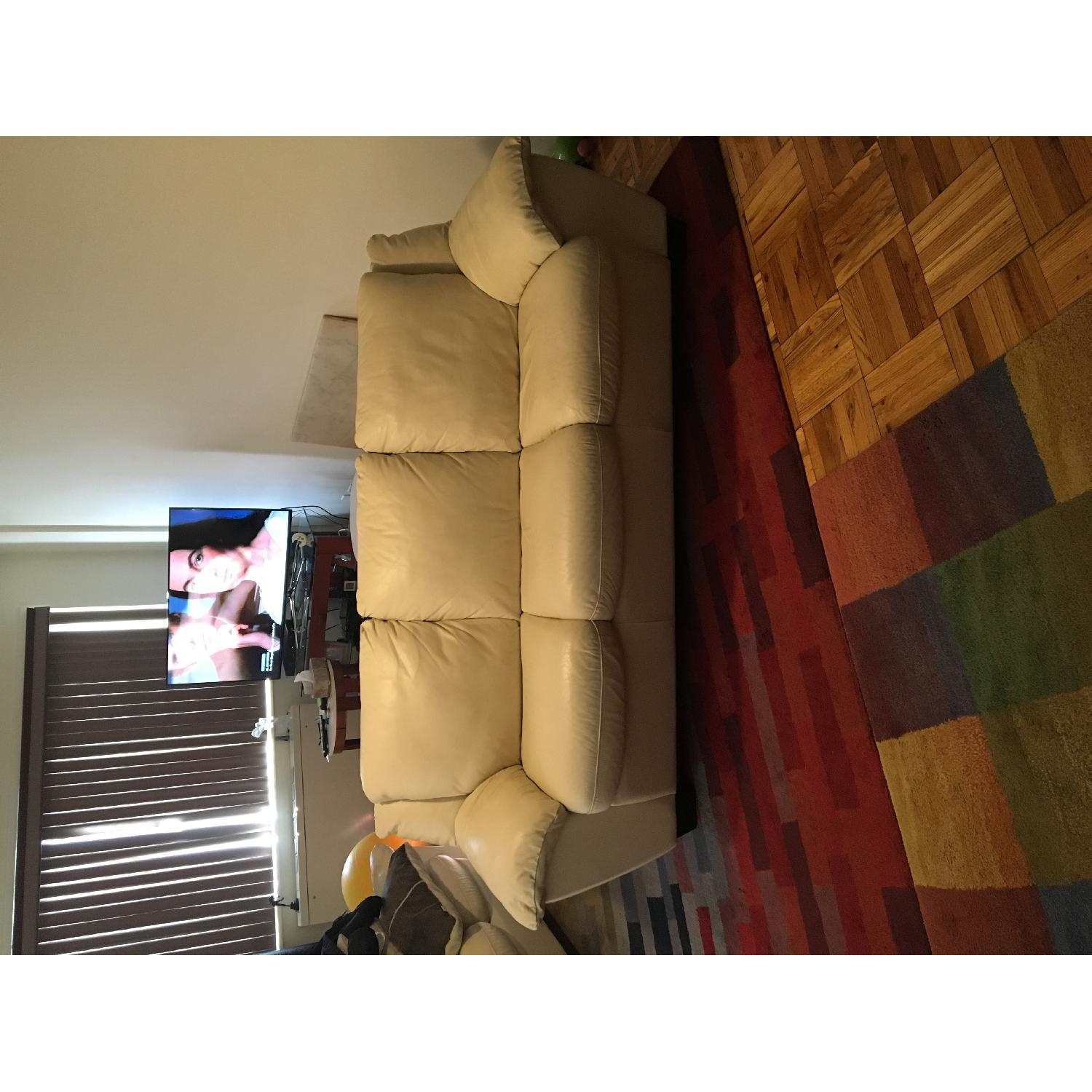 Cream Colored Leather Sofa - image-5