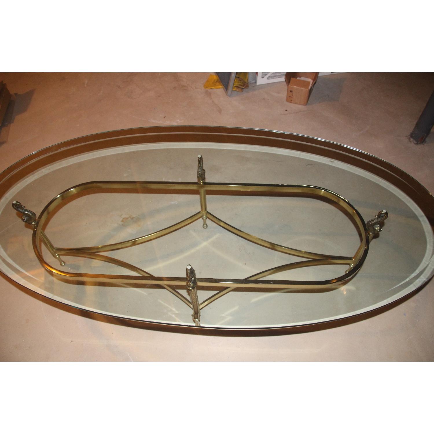 Vintage Glass & Brass Oval Coffee Table - image-2