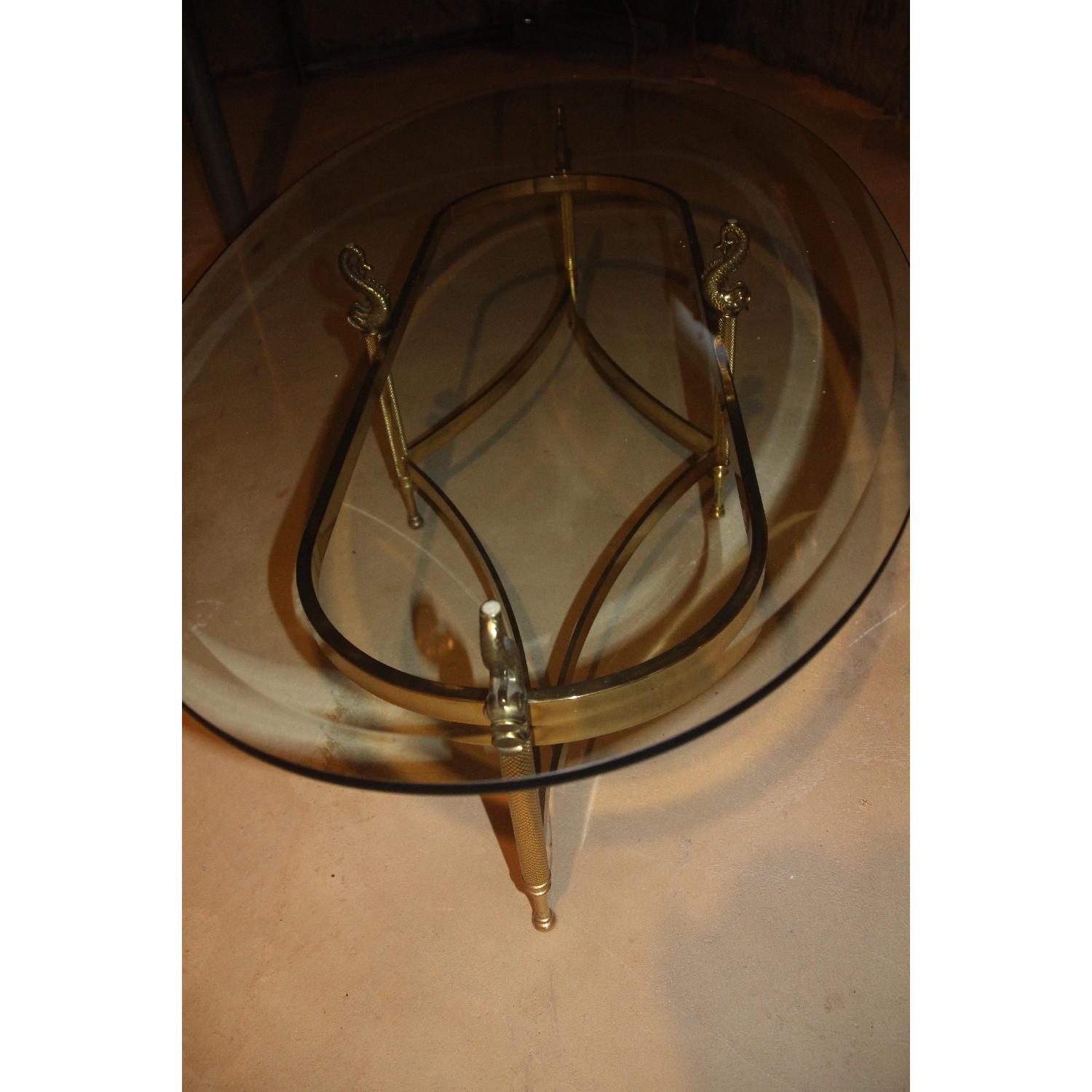 Vintage Glass & Brass Oval Coffee Table - image-3