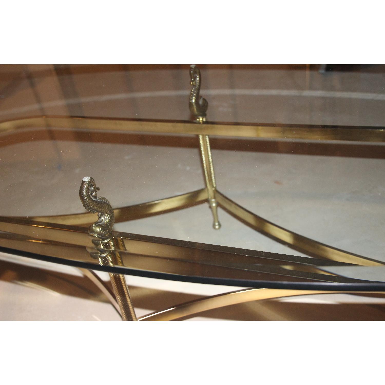 Vintage Glass & Brass Oval Coffee Table - image-4