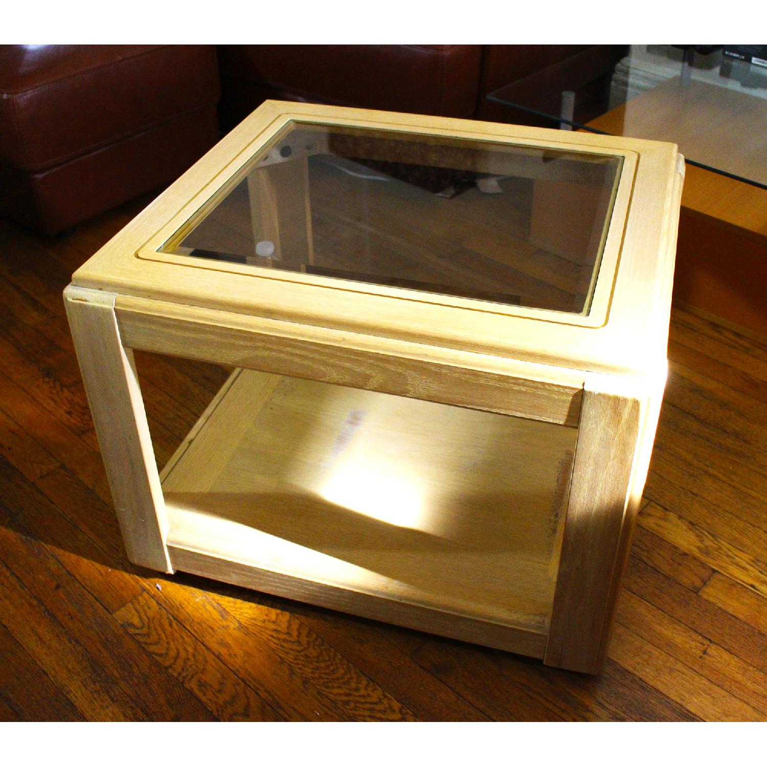Glass Top + Hardwood Frame Coffee Table w/ Storage Underneath AptDeco