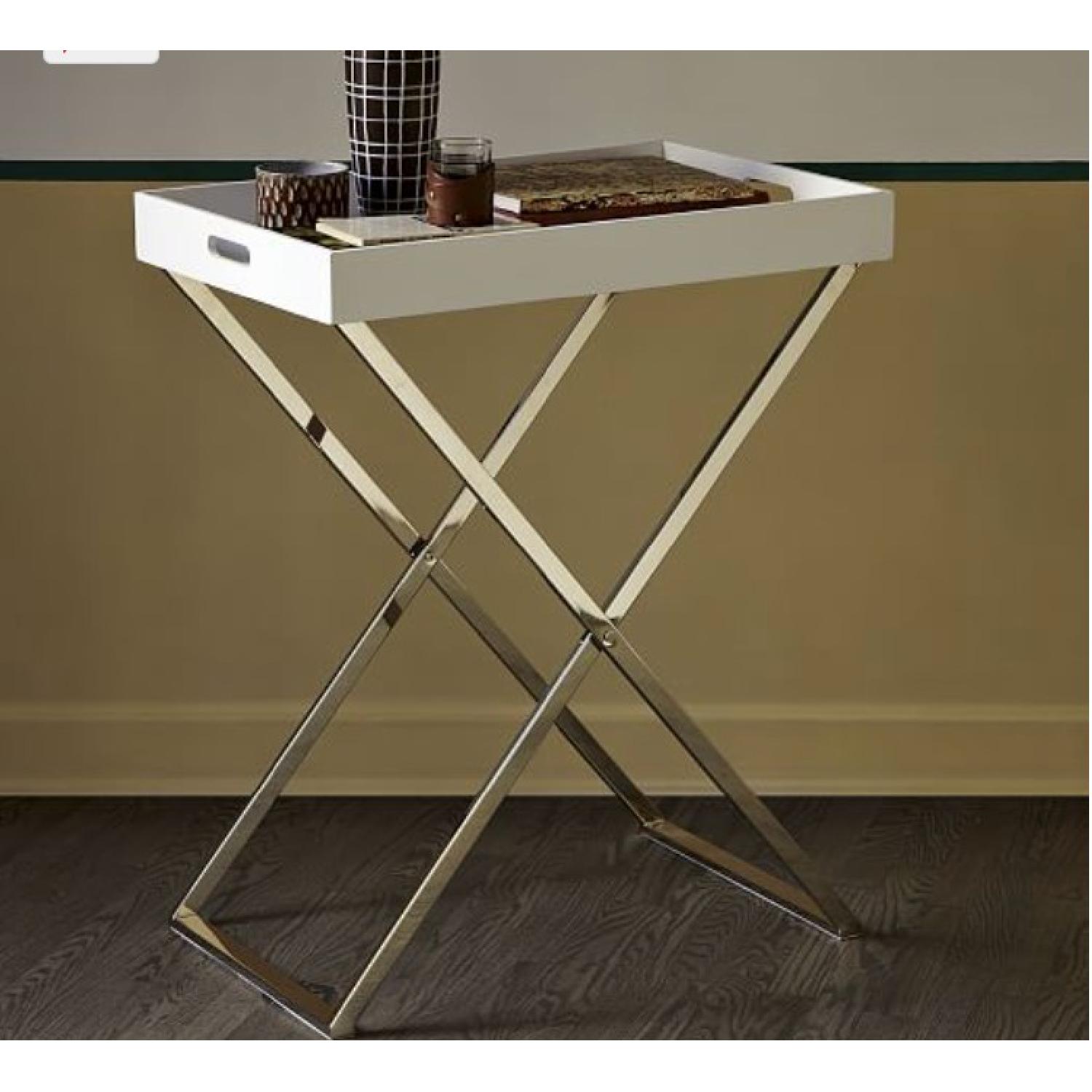 West Elm Tall Buyler Tray Stand w/ White Lacquer Tray - image-2