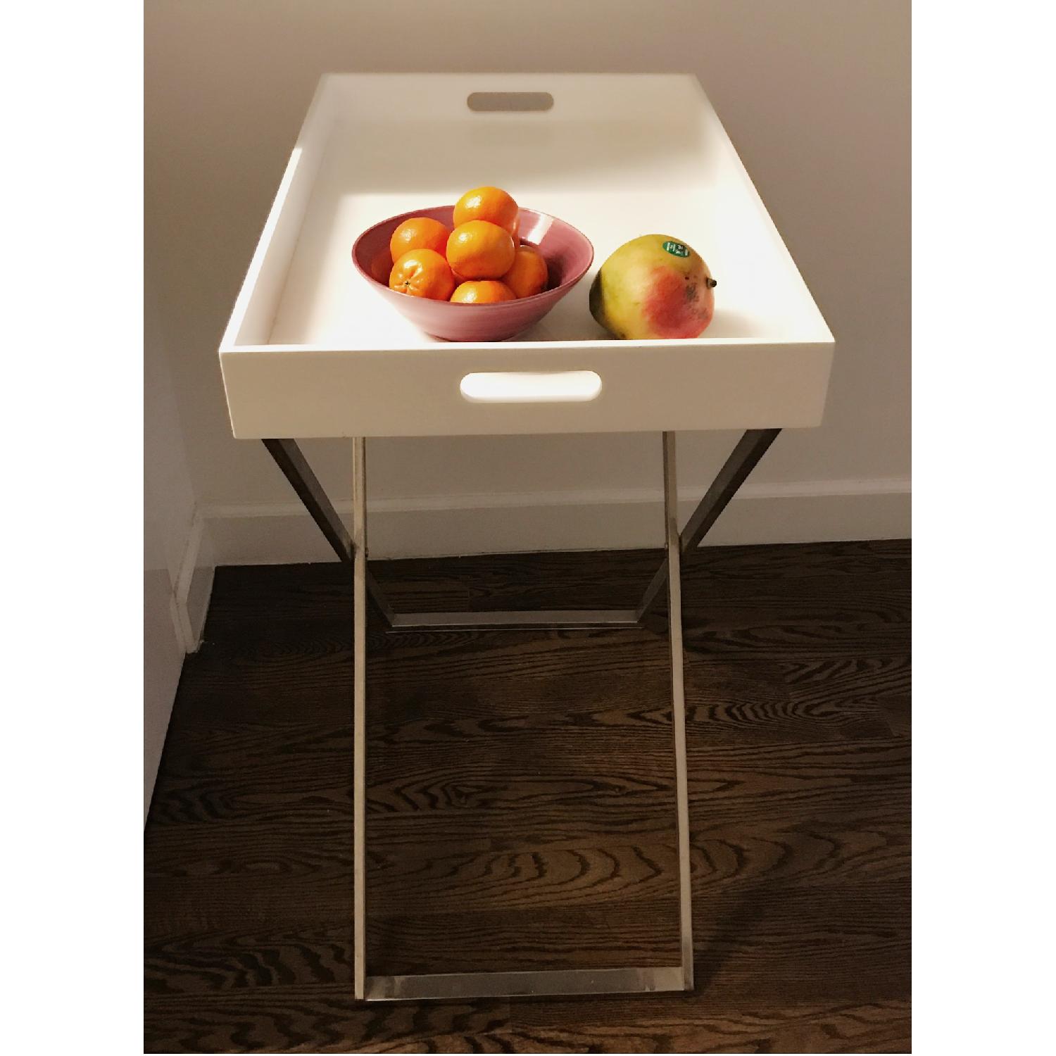 West Elm Tall Buyler Tray Stand w/ White Lacquer Tray - image-4