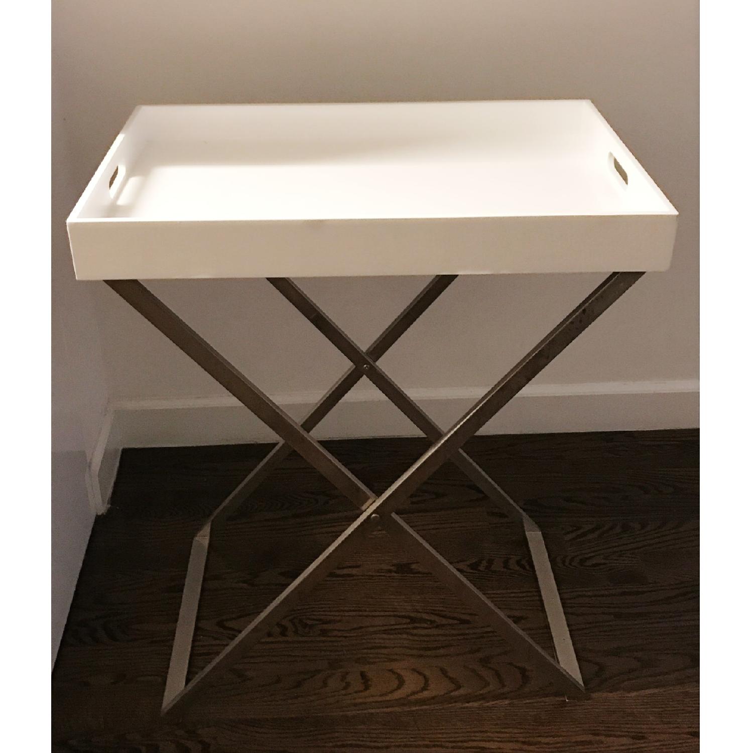 West Elm Tall Buyler Tray Stand w/ White Lacquer Tray - image-5