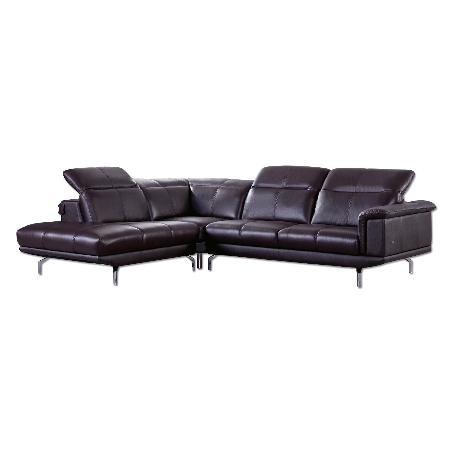 Modern Sectional in Dark Brown Top Grain Leather w/ Matching Faux