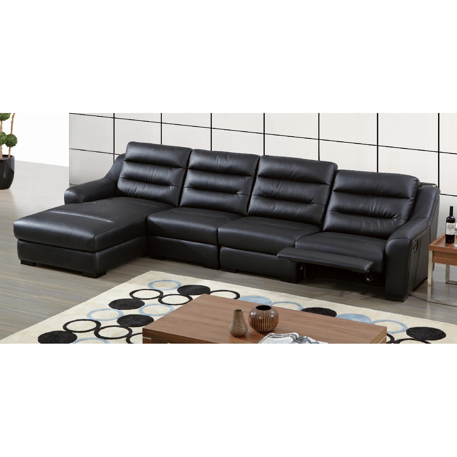 Modern Sectional in Black Top Grain Leather w/ Matching Faux Leather Featuring BuiltIn Leggett
