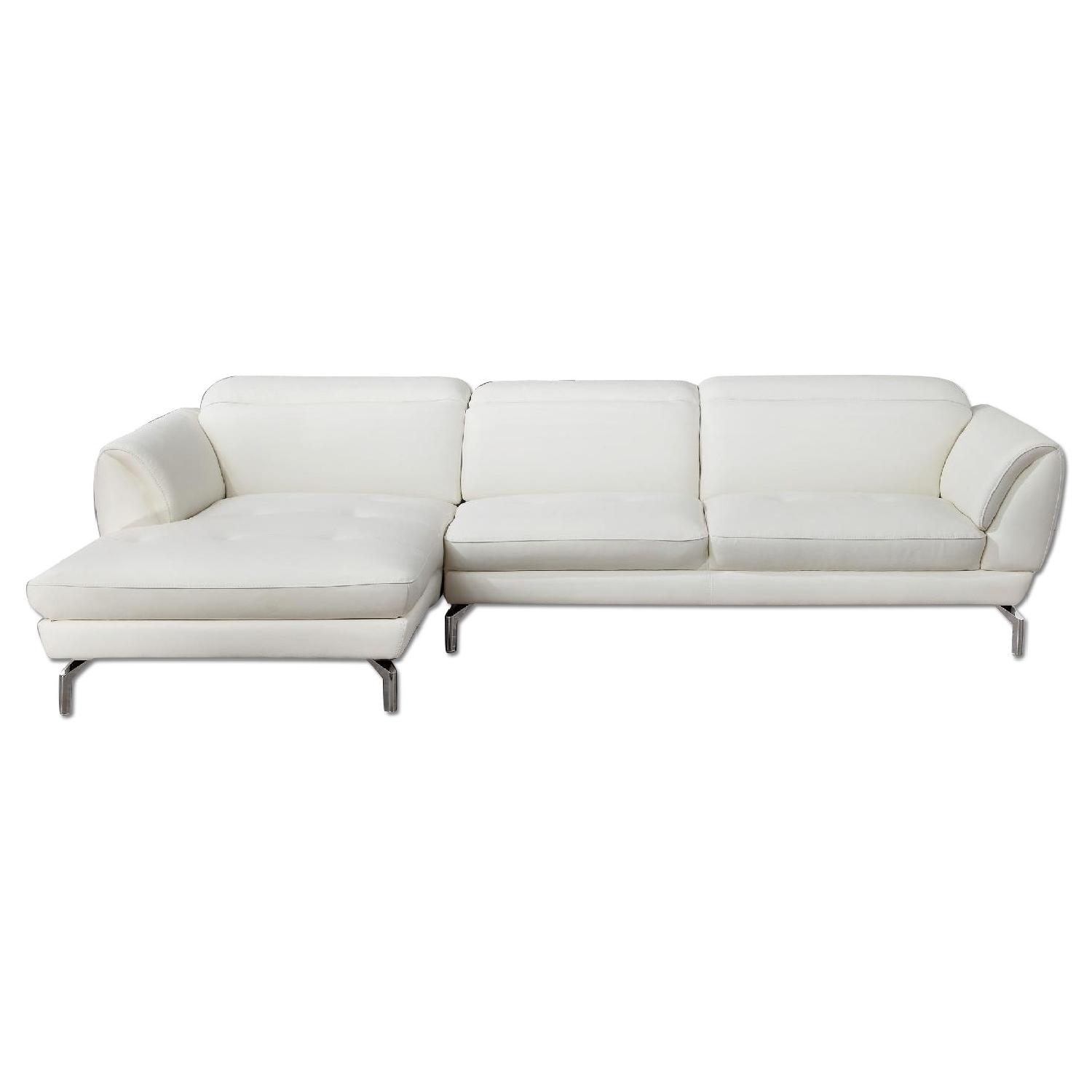 Contemporary Sectional in OffWhite Top Grain Leather w/ Matching Faux