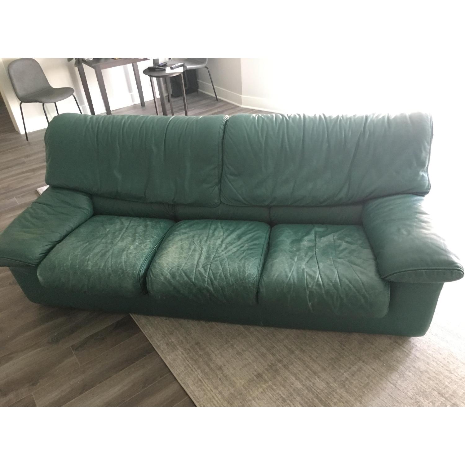 Roche Bobois Green Leather Sofa - image-1