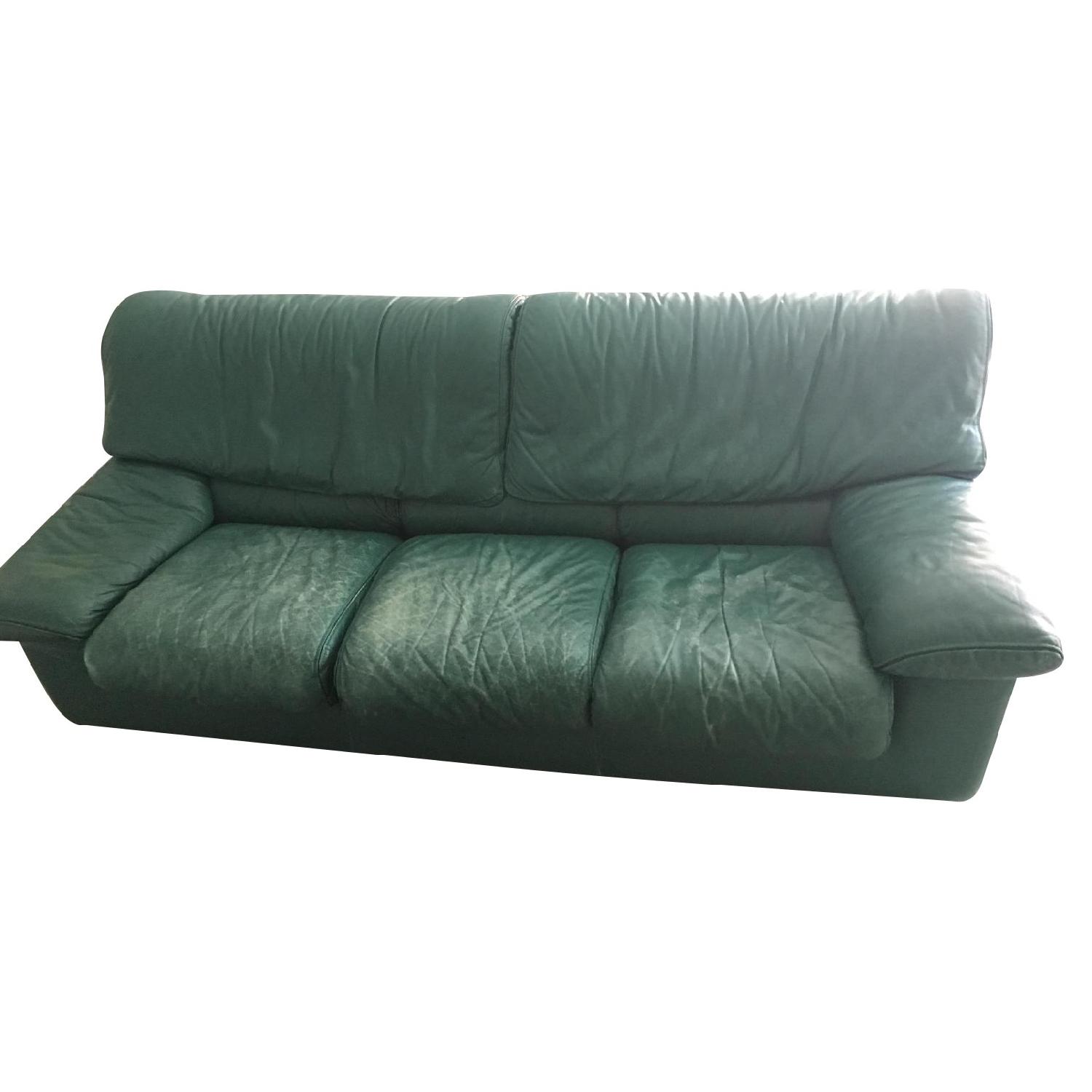 Roche Bobois Green Leather Sofa - image-0