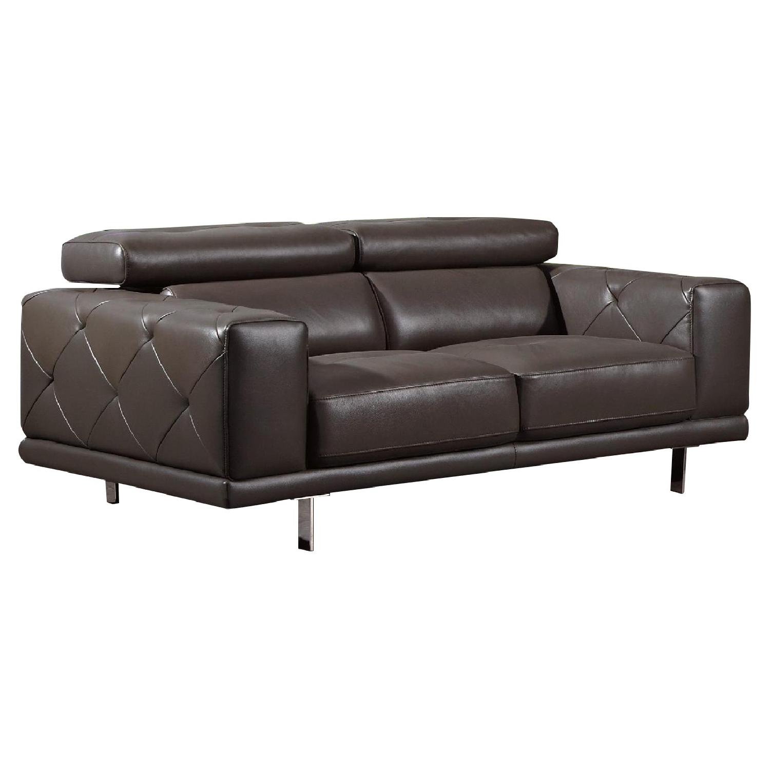 Modern Style Sofa w/ Adjustable Headrests & Tufted Sides in Grey Color Top Grain Leather AptDeco