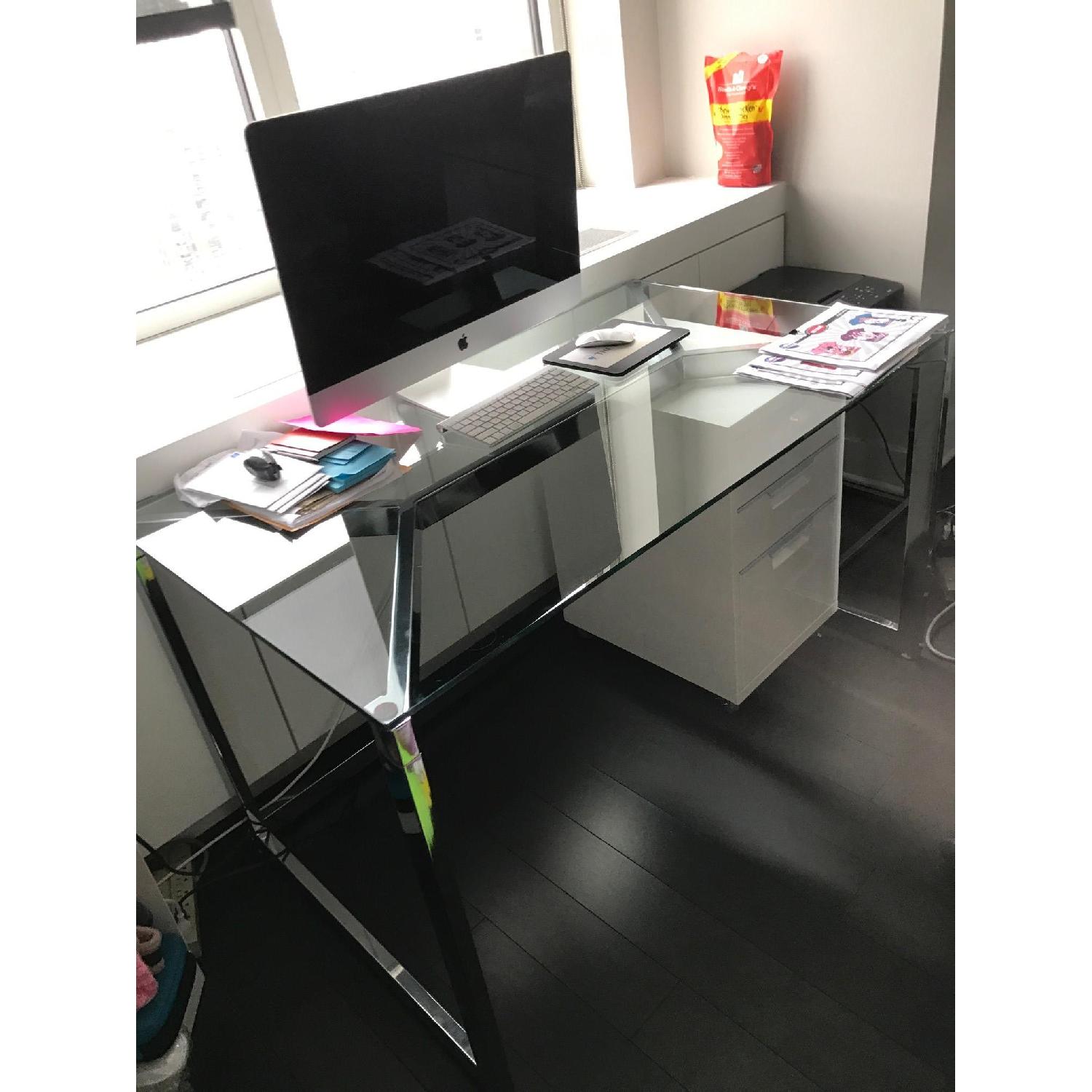 CB2 Chrome Glass Desk AptDeco