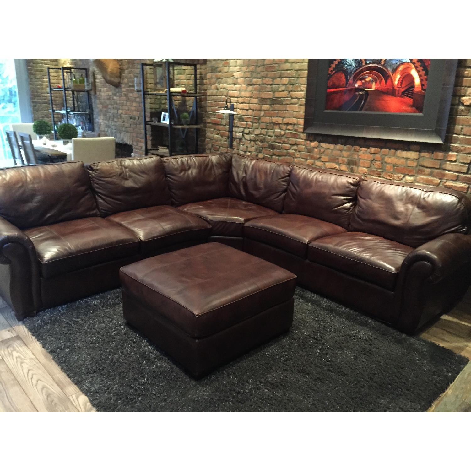 Raymour & Flanigan Emery 3-Piece Leather Sectional Sofa w/ Full Sleeper - image-1