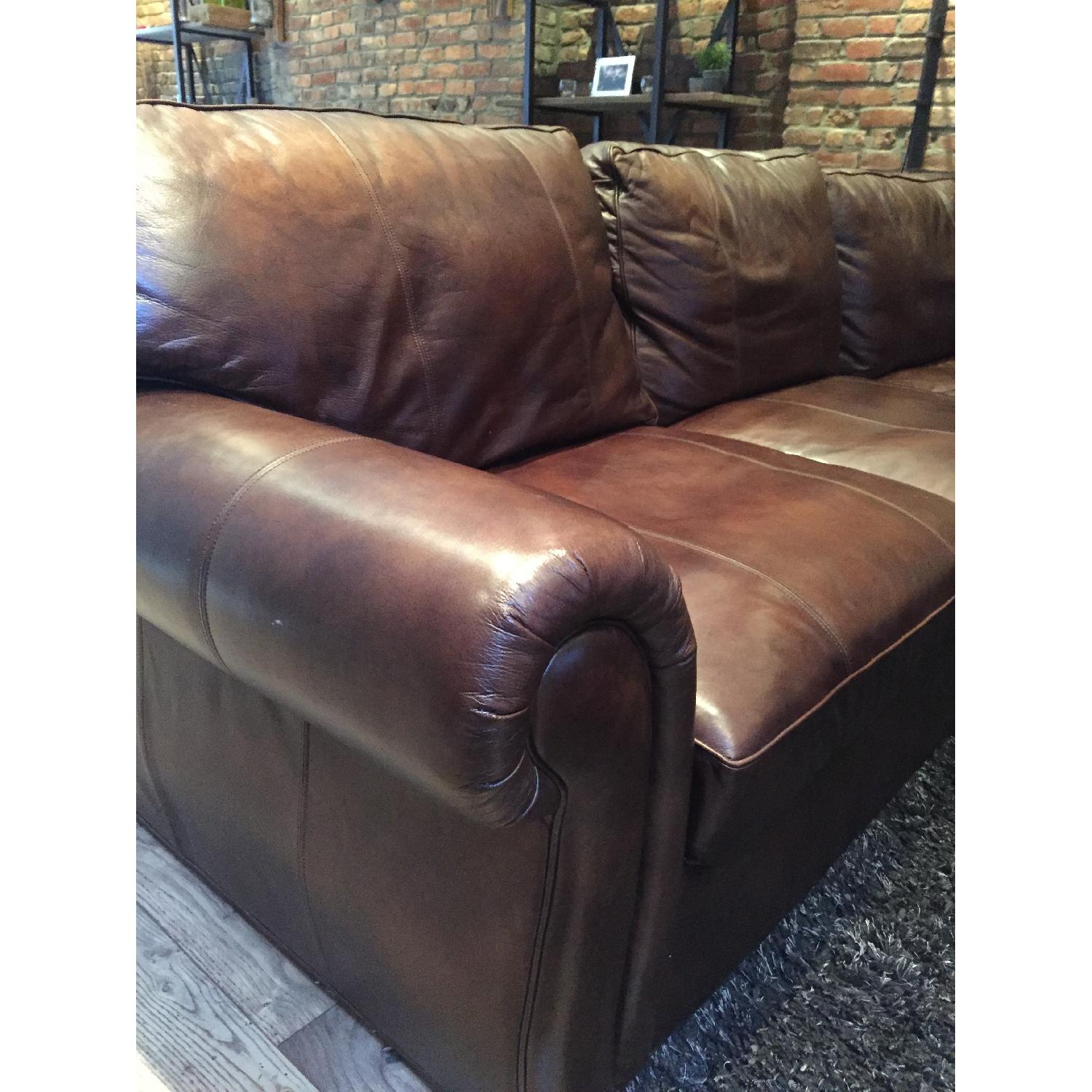 Raymour & Flanigan Emery 3-Piece Leather Sectional Sofa w/ Full Sleeper - image-2