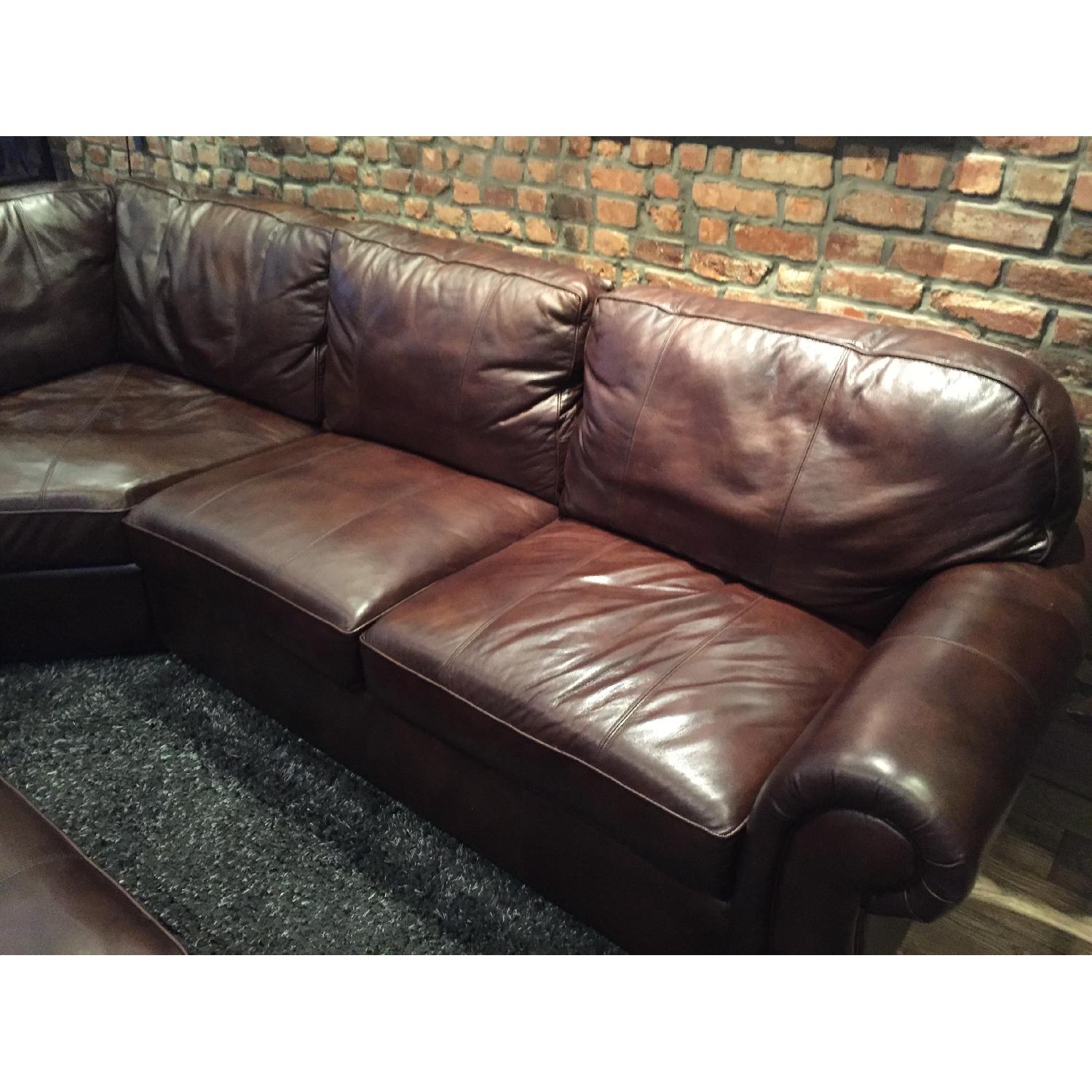 Raymour & Flanigan Emery 3-Piece Leather Sectional Sofa w/ Full Sleeper - image-3