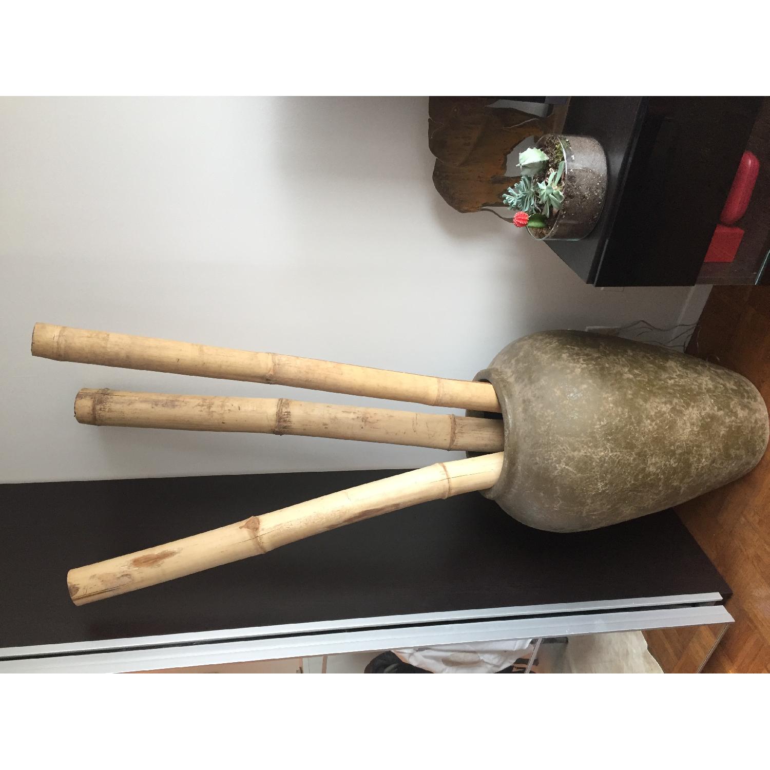 Crate & Barrel Ceramic Vase w/ 3 Bamboo Sticks - image-1