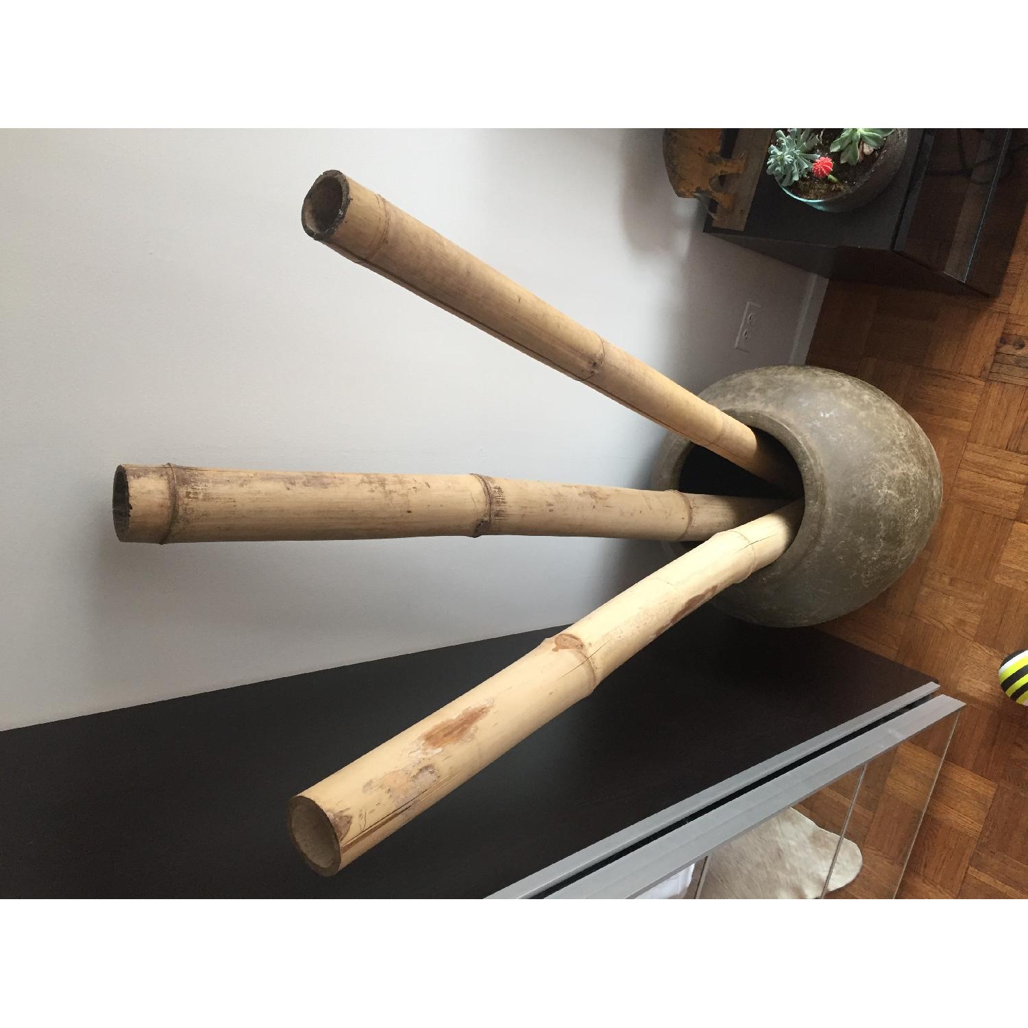 Crate & Barrel Ceramic Vase w/ 3 Bamboo Sticks - image-2