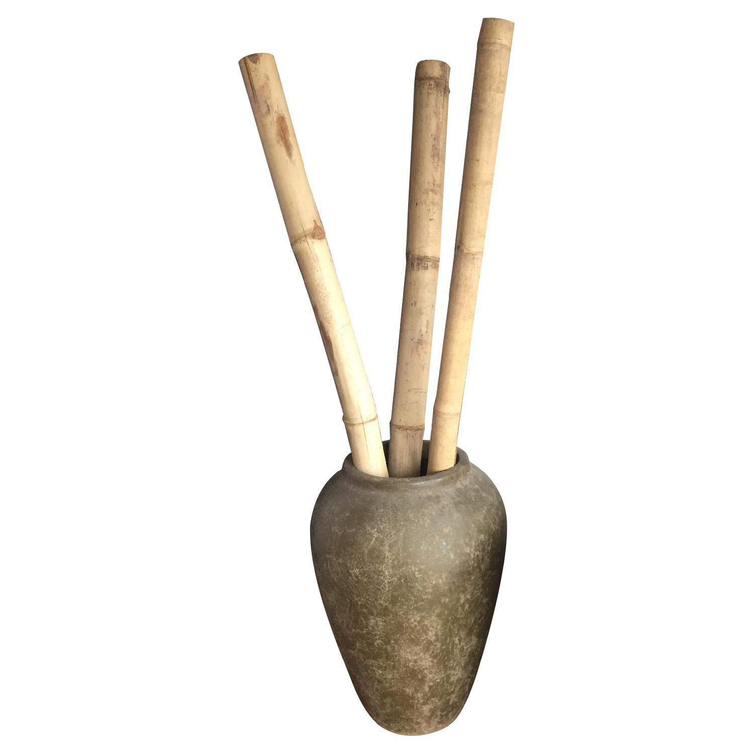 Crate & Barrel Ceramic Vase w/ 3 Bamboo Sticks - image-0