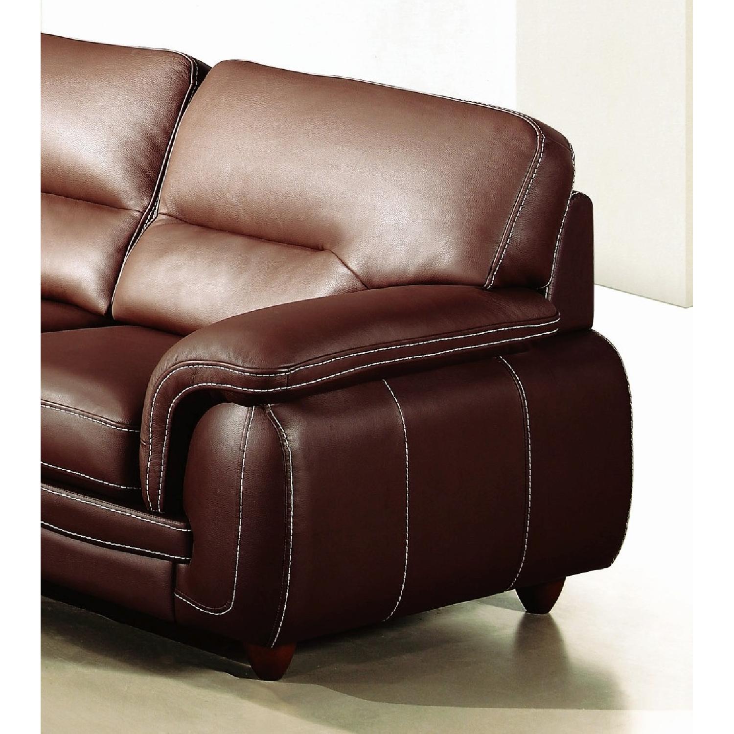 Modern Sofa in Brown Top Grain Leather w/ High Density Foam & White Stitching AptDeco