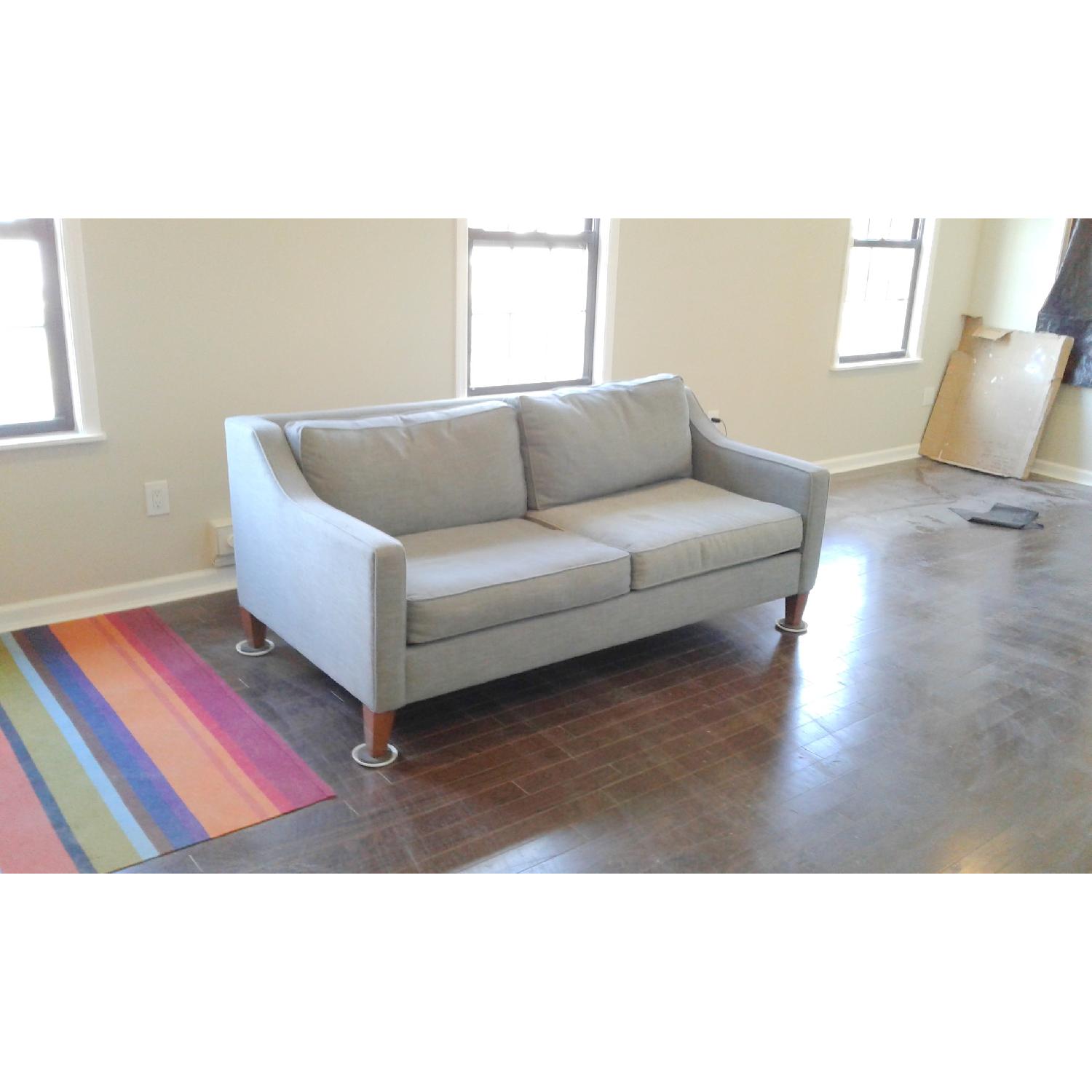 West Elm Blue Fabric Sofa AptDeco