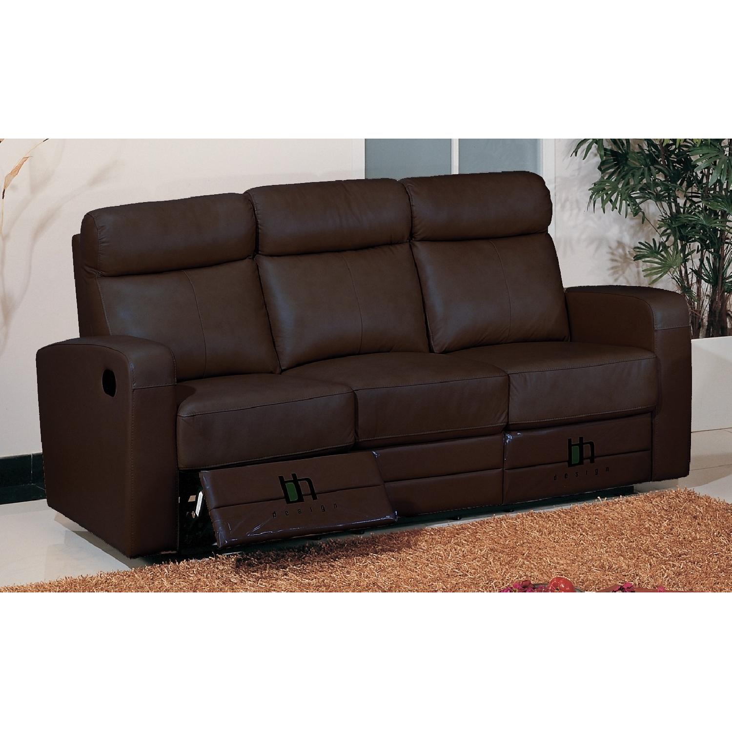Apartment Size Recliner Sofa in Brown Top Grain Leather w/ Double