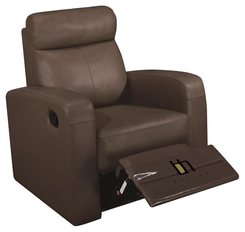 Apartment Size Recliner Chair in Brown Top Grain Leather w/ Double Leggett & Platt Mechanism