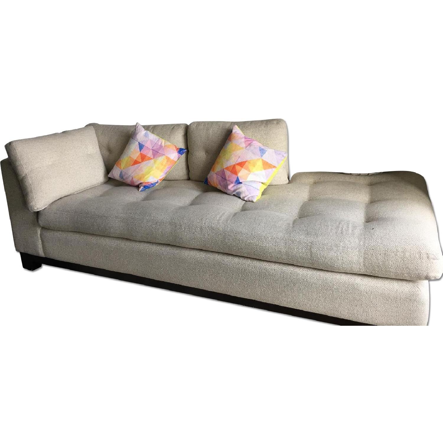 Crate & Barrel Tufted Natural Color Houndstooth One Arm Sofa AptDeco