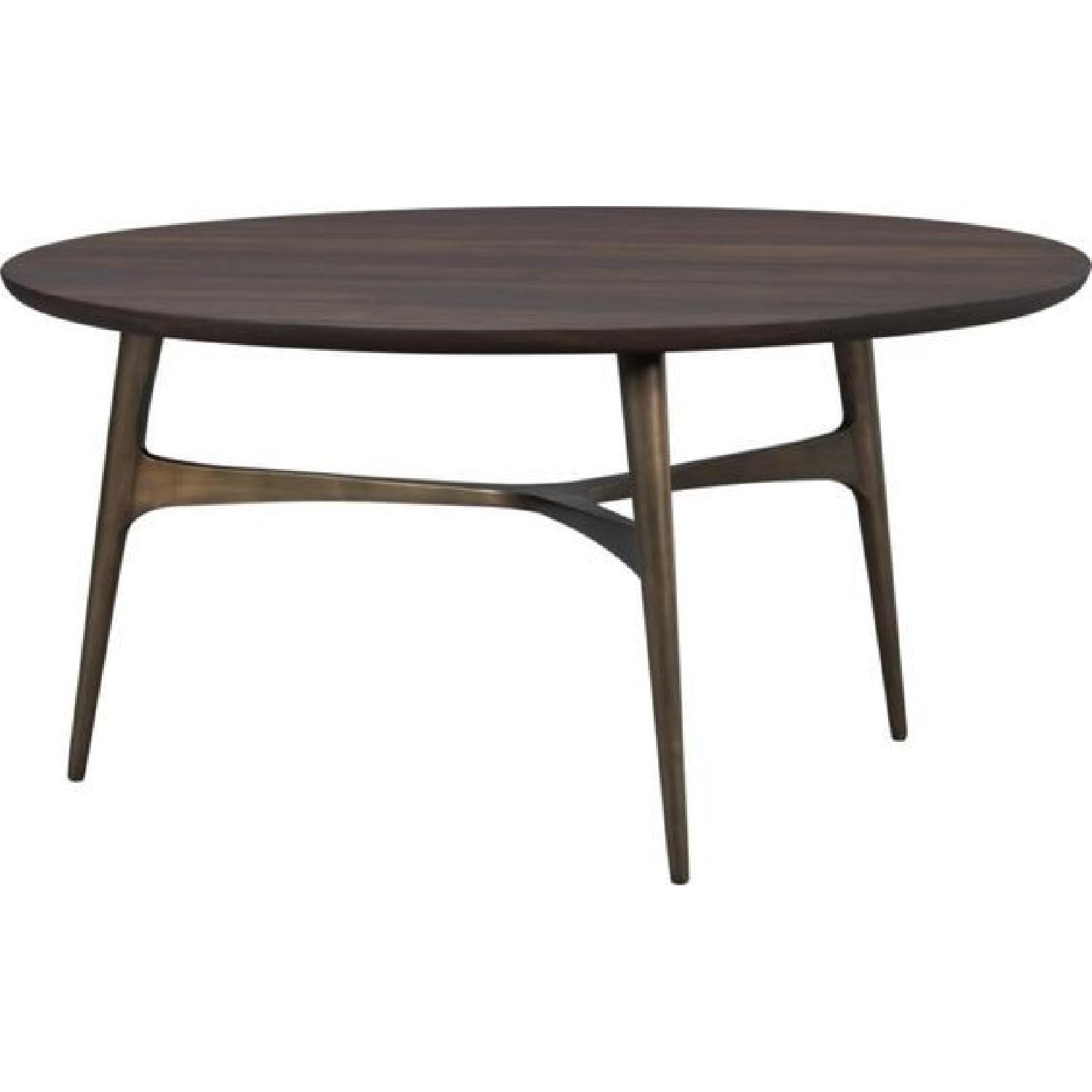 Crate & Barrel Walnut & Brass Round Coffee Table - image-3