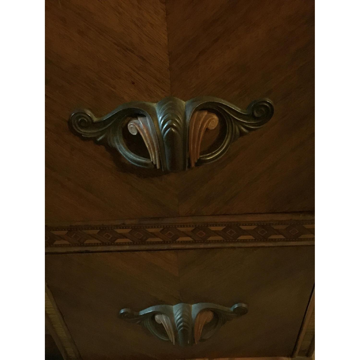 Antique 1930s Art Deco Waterfall Vanity Dresser w/ Original Handles & Beverly Etched Mirror - image-2