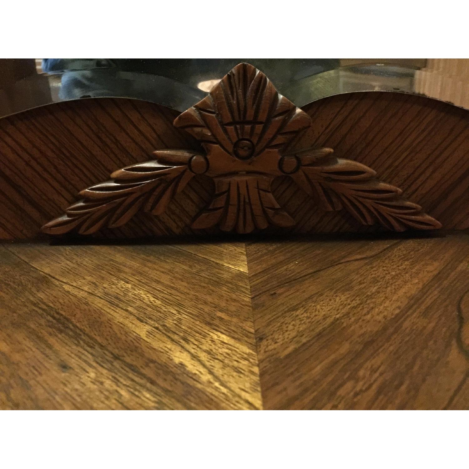 Antique 1930s Art Deco Waterfall Vanity Dresser w/ Original Handles & Beverly Etched Mirror - image-15