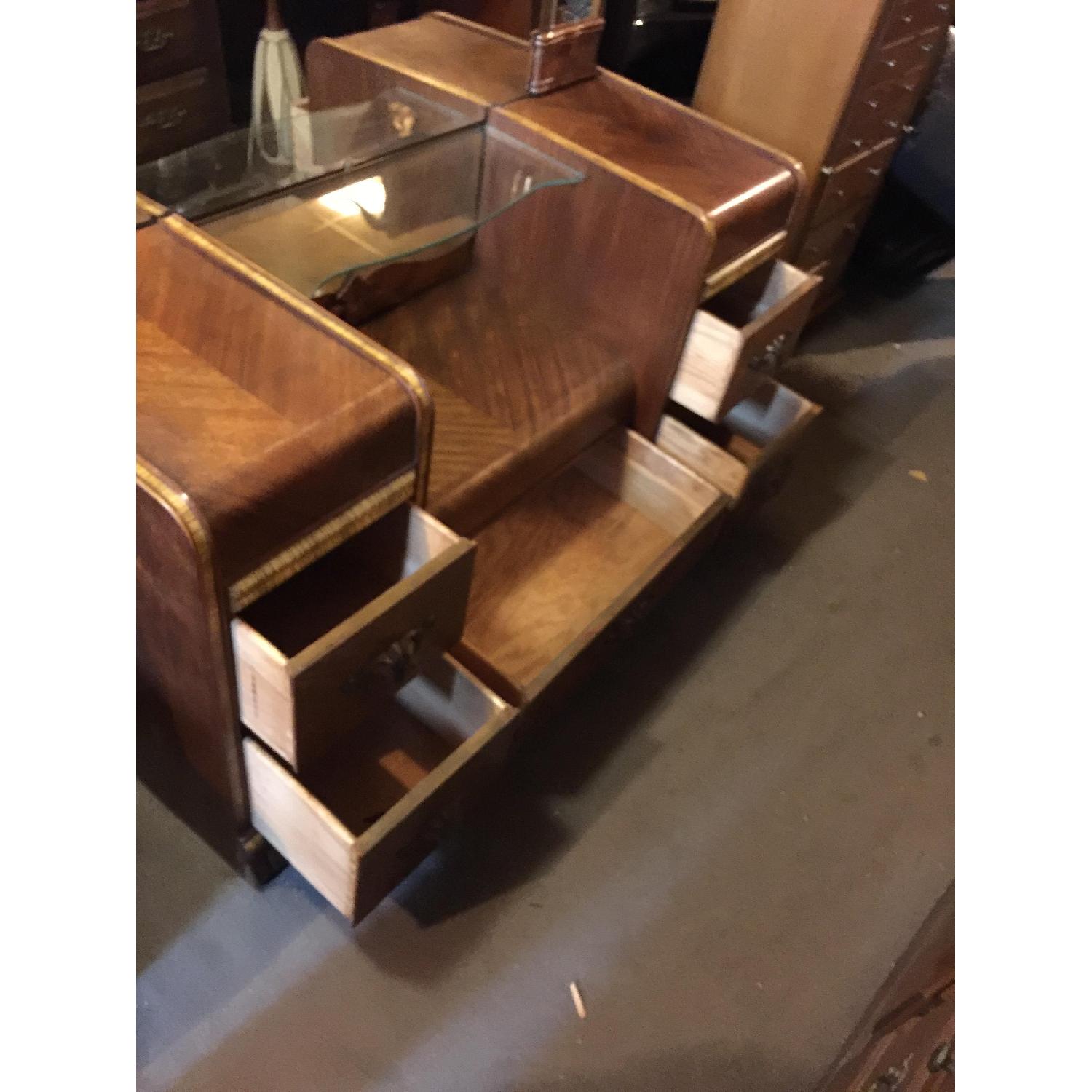 Antique 1930s Art Deco Waterfall Vanity Dresser w/ Original Handles & Beverly Etched Mirror - image-26