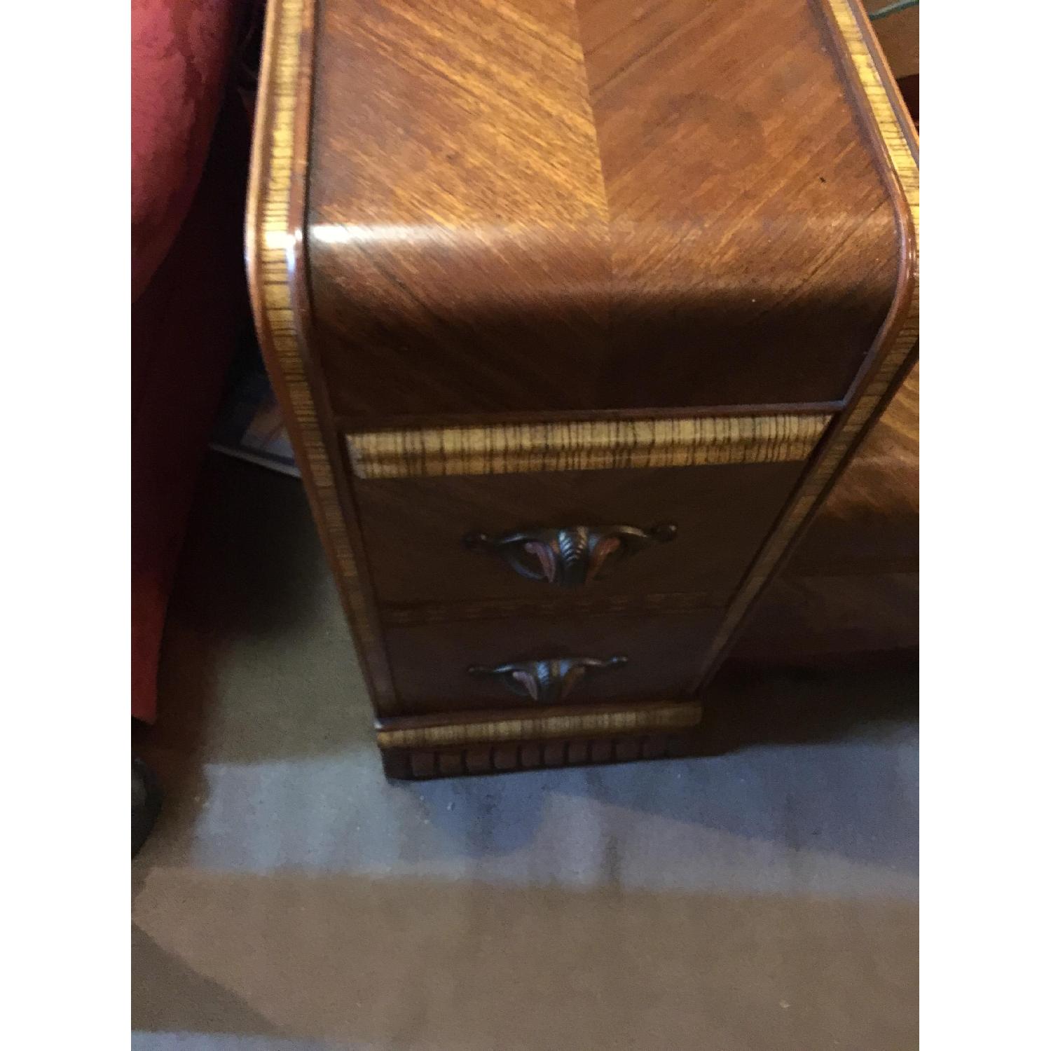 Antique 1930s Art Deco Waterfall Vanity Dresser w/ Original Handles & Beverly Etched Mirror - image-32