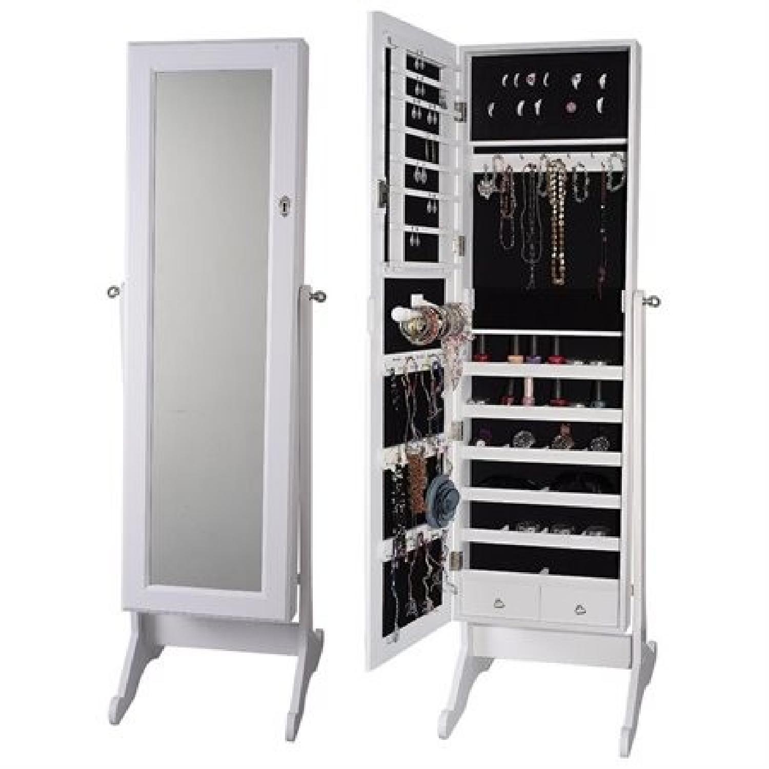 Premium White Cheval Mirror Jewelry Cabinet/Armoire - image-1