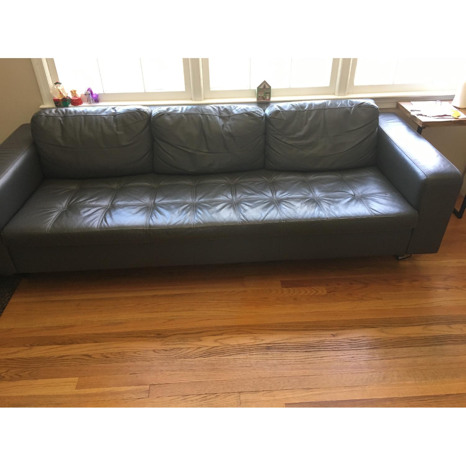 Contemporary Charcoal Leather Sofa - image-1