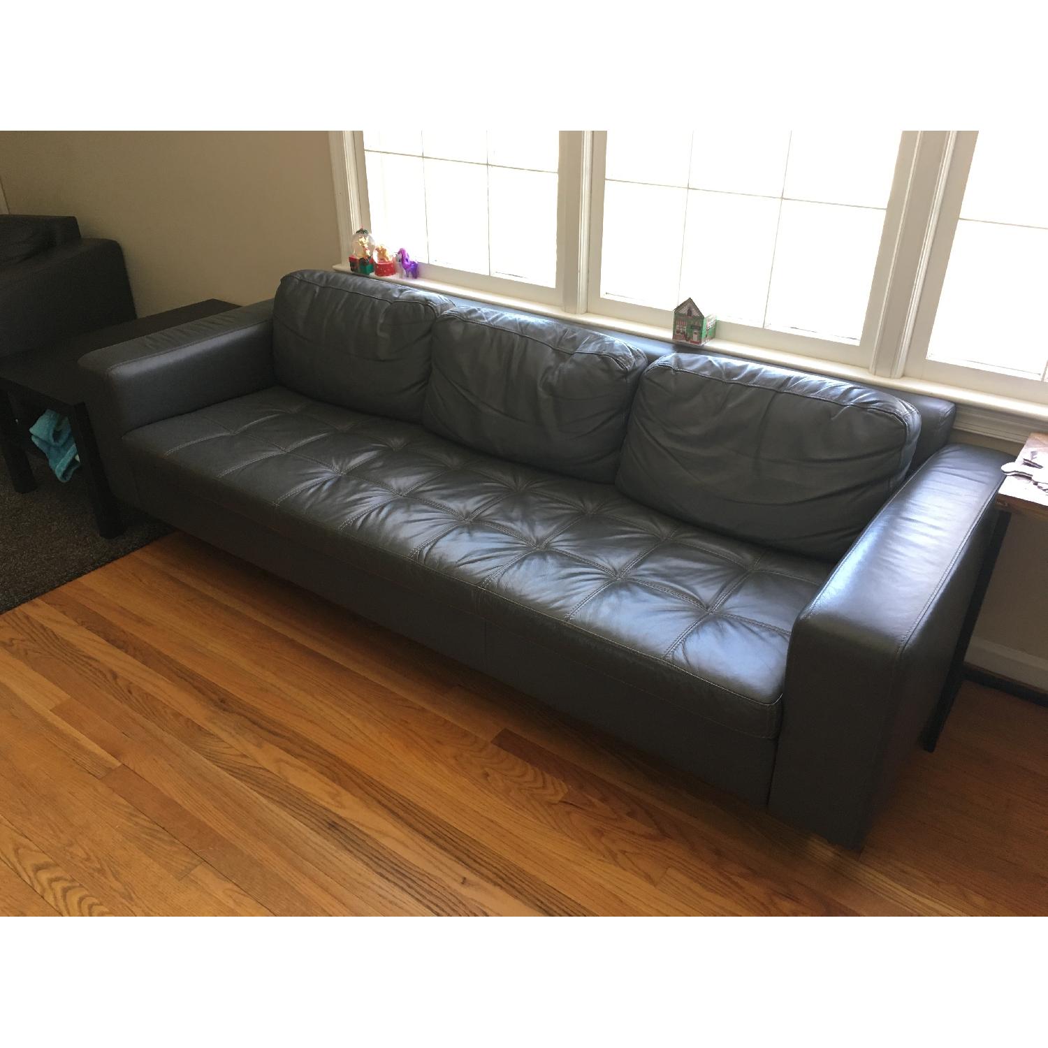 Contemporary Charcoal Leather Sofa - image-0