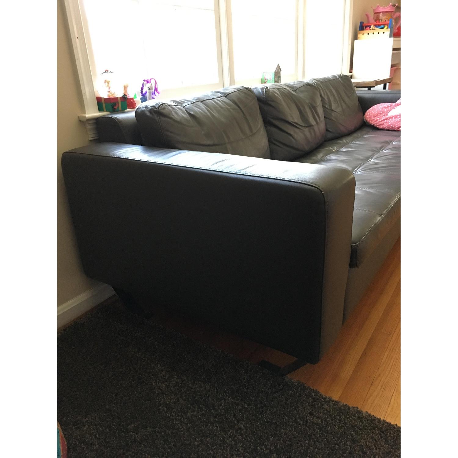 Contemporary Charcoal Leather Sofa - image-2