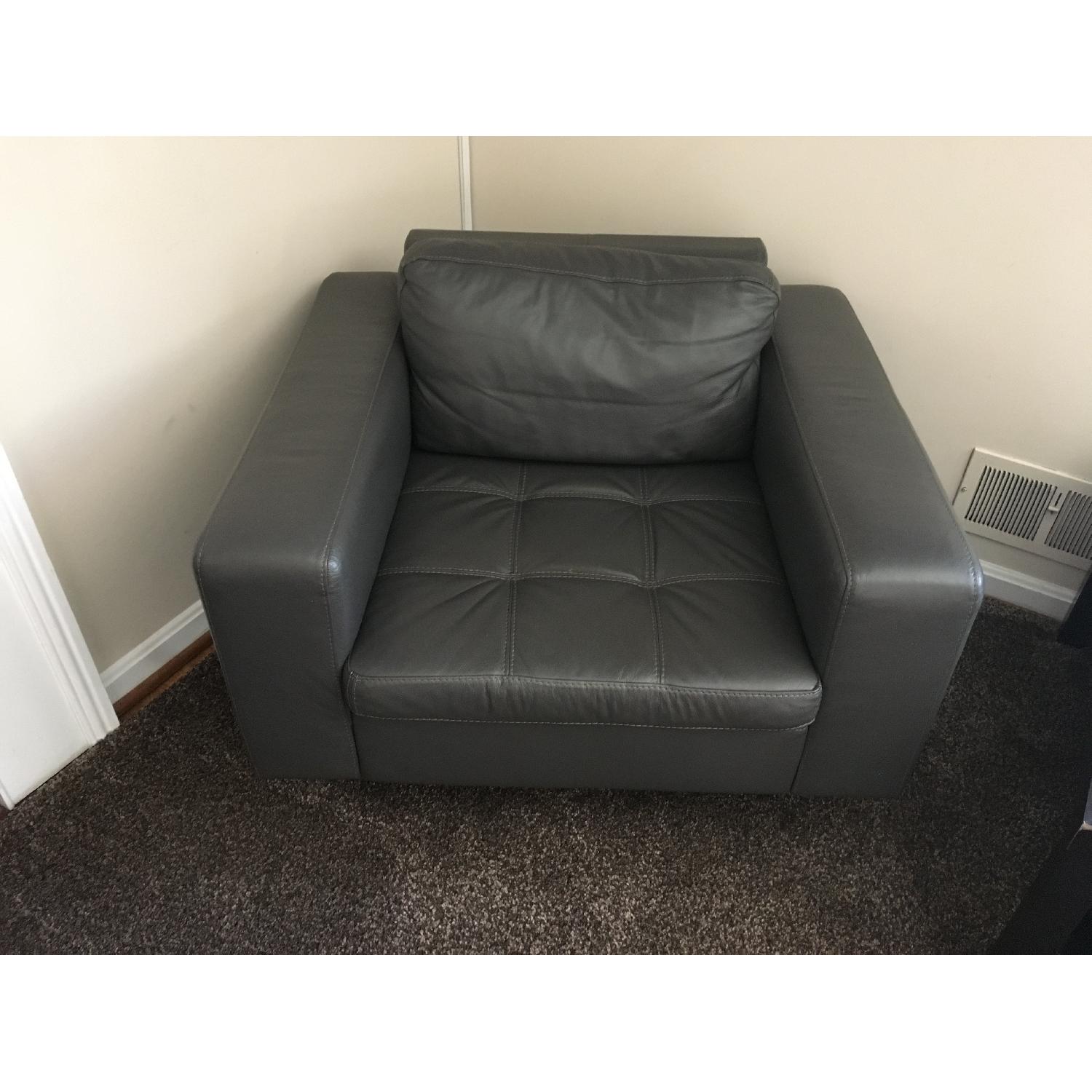 Contemporary Charcoal Leather Sofa - image-4