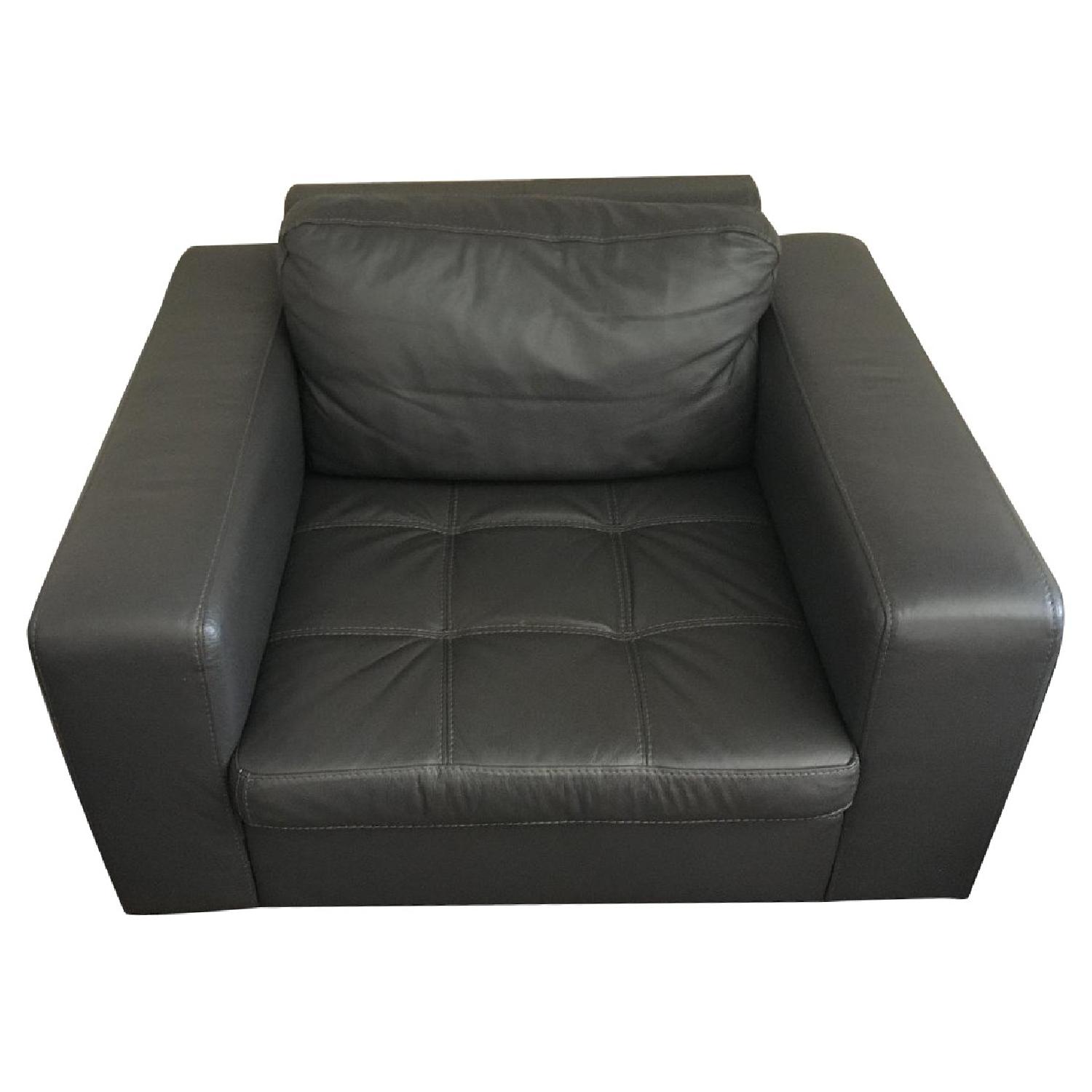 Contemporary Charcoal Leather Sofa - image-10