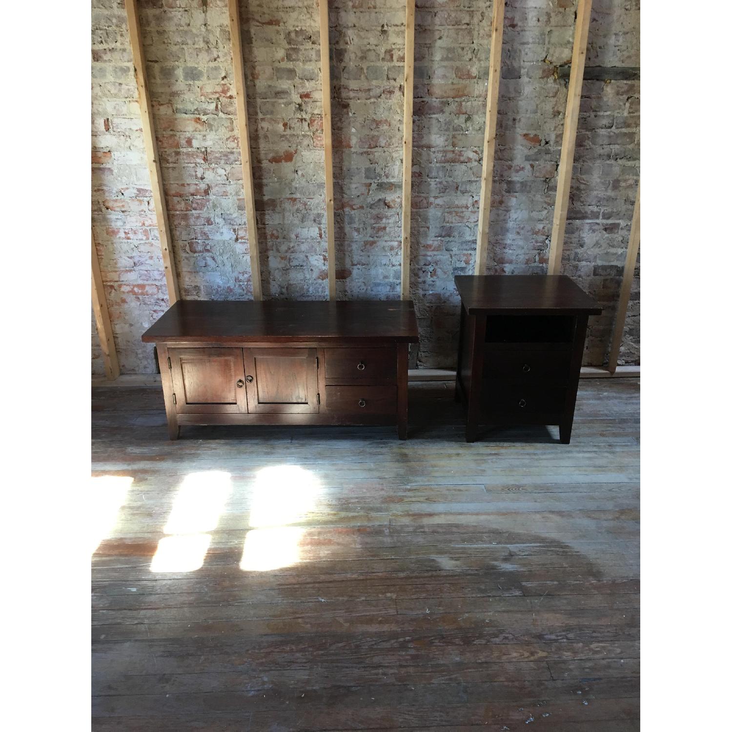 Crate & Barrel Plantation Teak Coffee Table + End Table - image-4