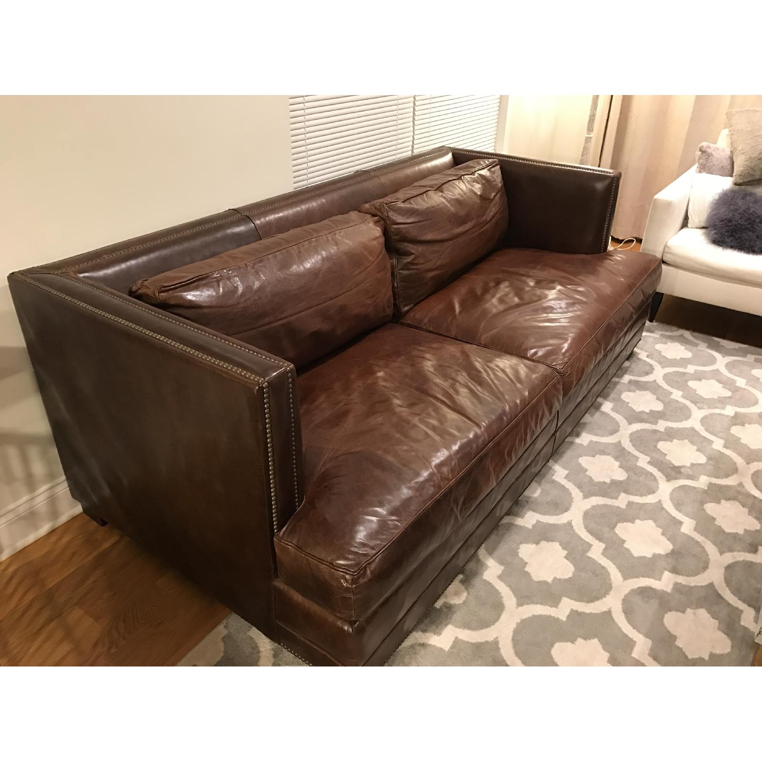 Restoration Hardware Easton Brompton Cocoa Leather Sofa - image-2