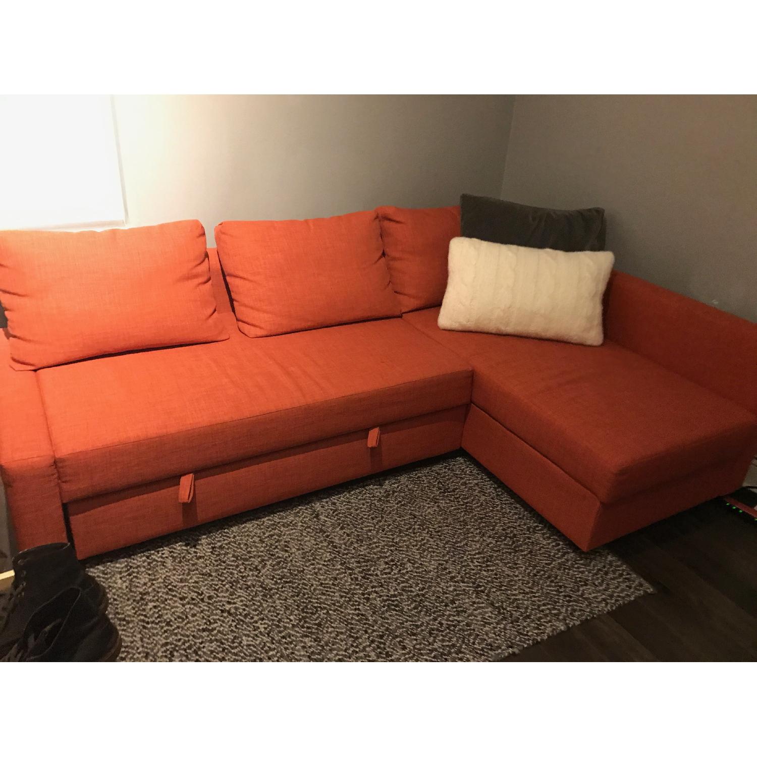 Ikea Burnt Orange Sleeper Sectional Sofa w/ Chaise - image-3