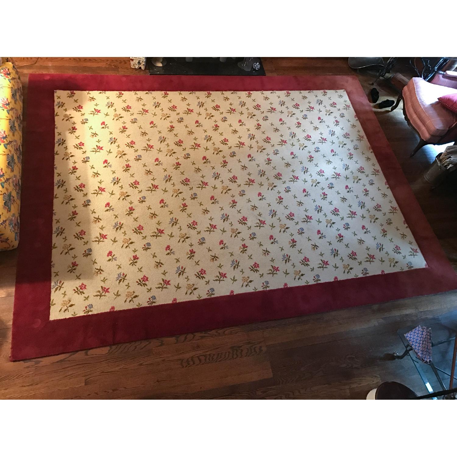 Floral Wool Hook Rug w/ Border - image-1