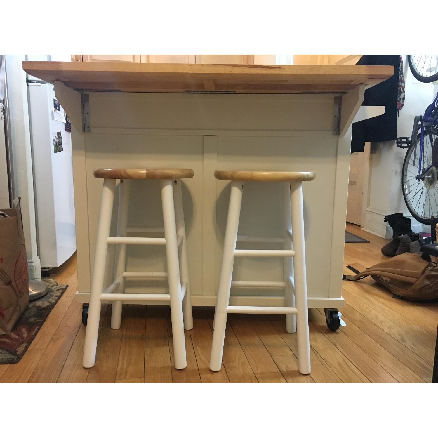 Real Simple Rolling Kitchen Island in White w/ 2 Bar Stools - image-3
